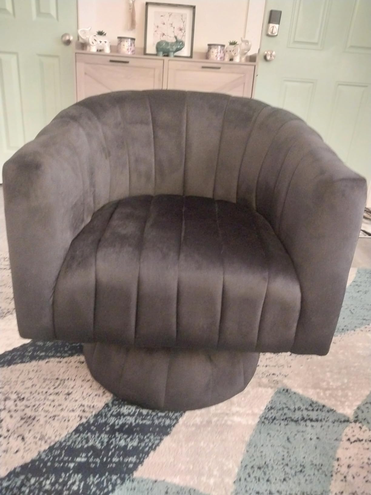 Kromax Swivel Accent Chair, Modern 360 Degree Swivel Barrel Chair, Beige customer photo 1