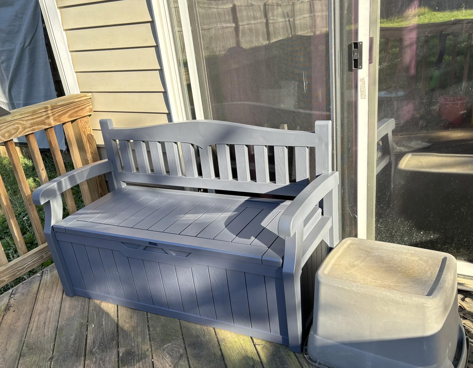 Greesum 80 Gallon Storage Bench Outdoor Deck Box with Armrest, Black | Patio Furniture,Lockable, Waterproof and UV Resistant, Suitable for Garden, Pool customer photo 1