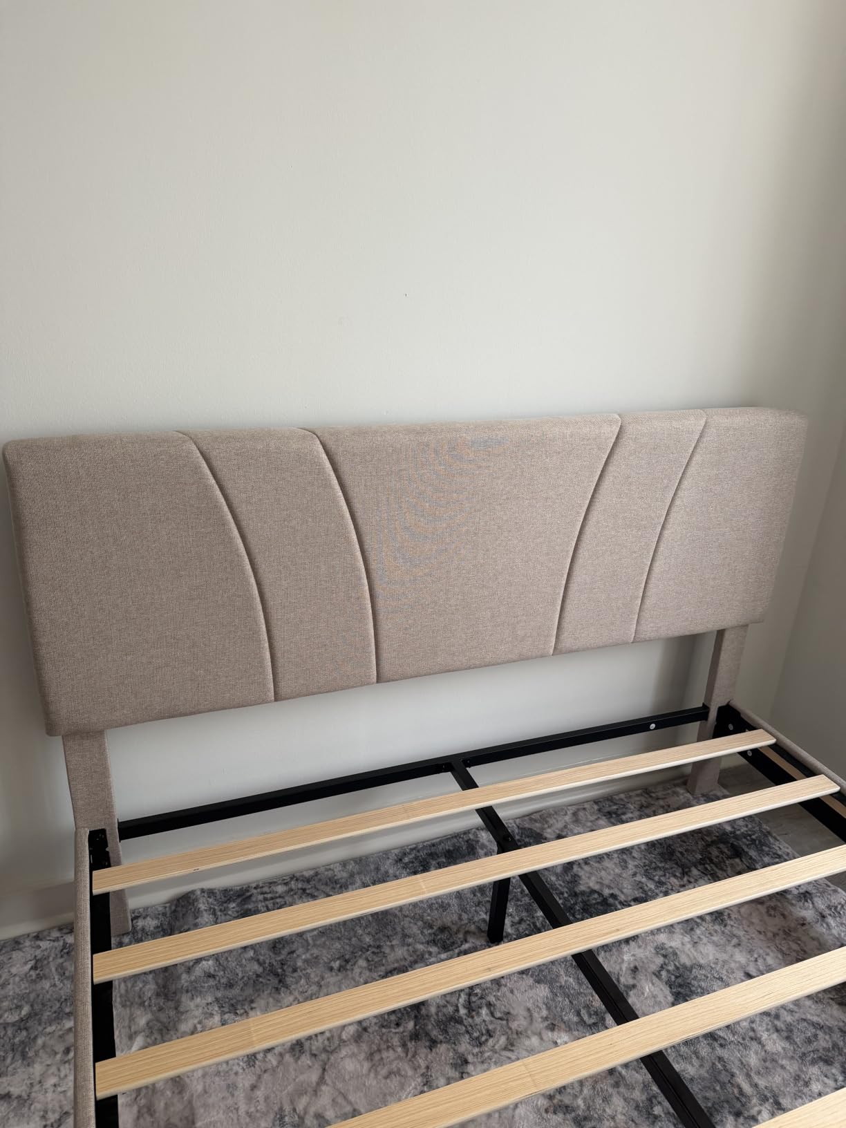 Novilla King Size Bed Frame with Adjustable Headboard Platform King Bed Frame Linen Fabric Upholstered Headboard, No Box Spring Needed, Noise-Free, Wooden Slats Support, Easy Assembly, Beige customer photo 1
