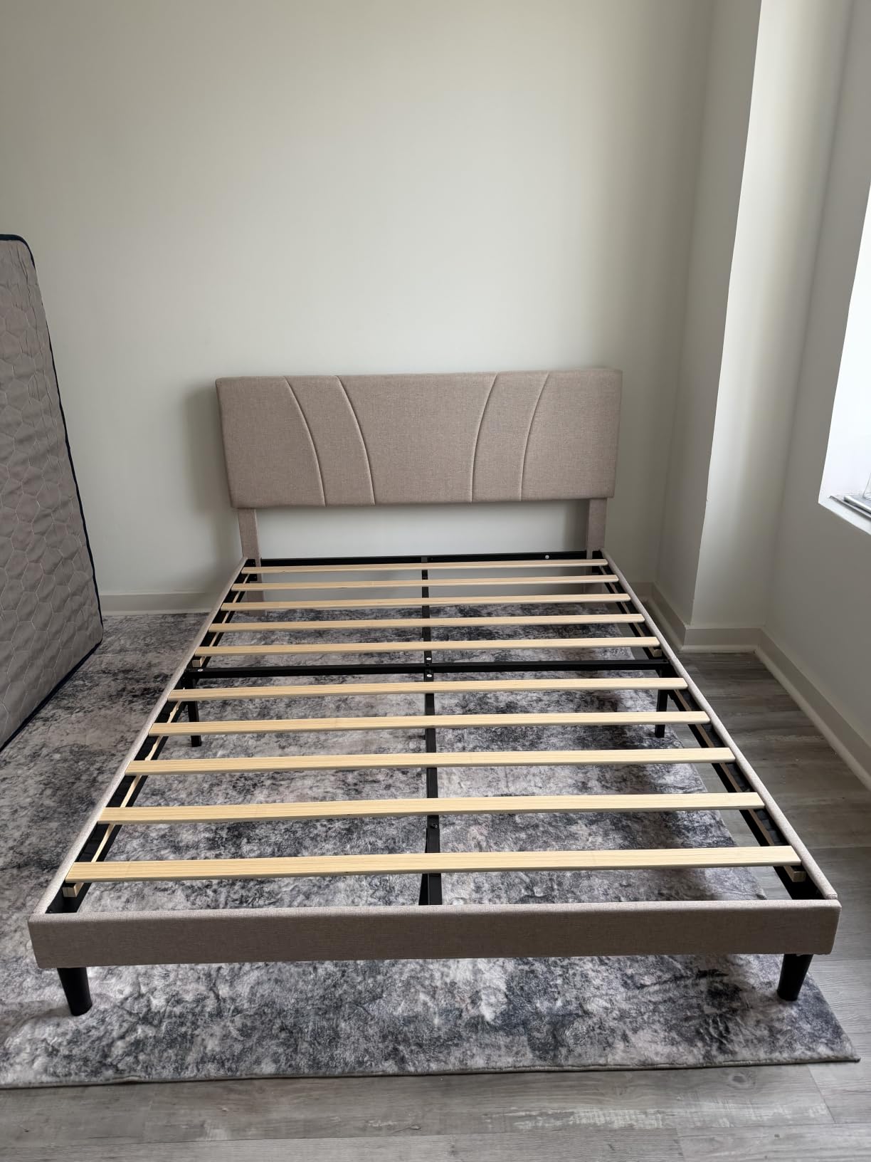 Novilla King Size Bed Frame with Adjustable Headboard Platform King Bed Frame Linen Fabric Upholstered Headboard, No Box Spring Needed, Noise-Free, Wooden Slats Support, Easy Assembly, Beige customer photo 2