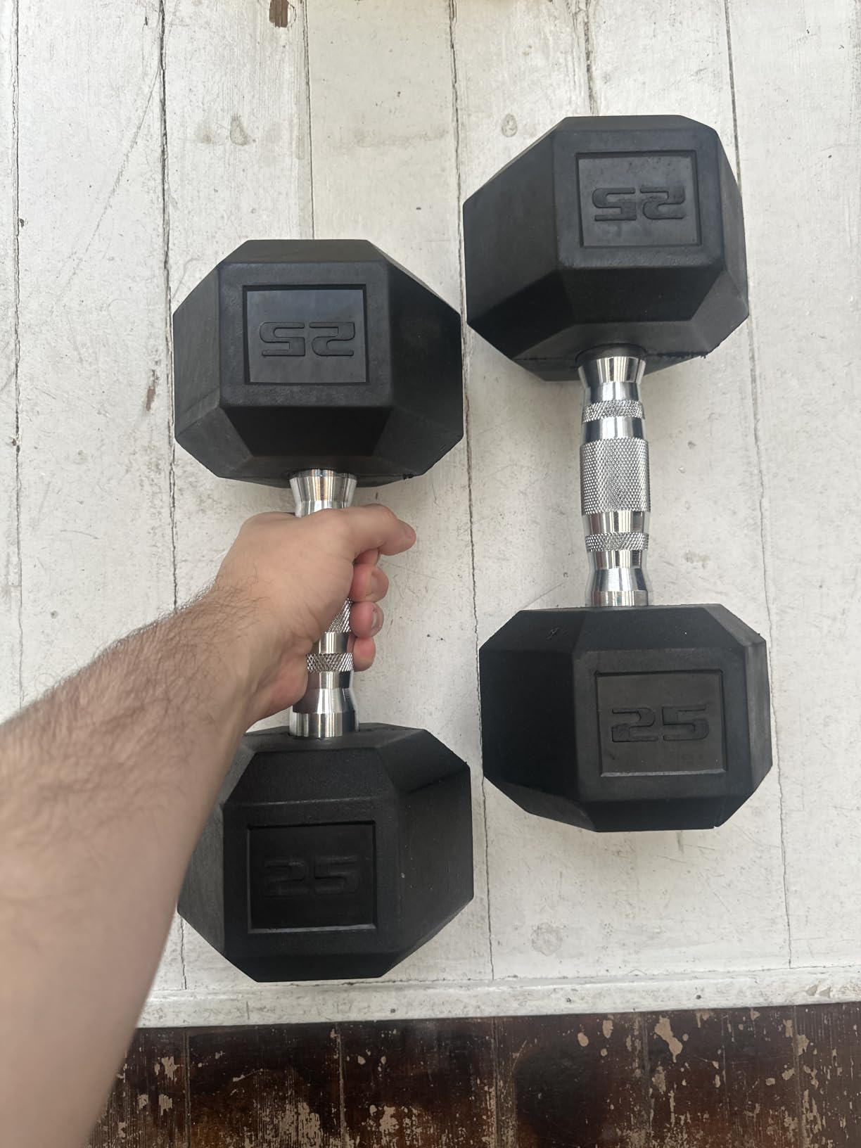 CAP Rubber Coated Dumbbell Weights, Free Weights for Home Gym Strength Training, Anti-Roll Hex Dumbbells with Black, Chrome & Comfort Grip Handles, Pairs & Sets customer photo 2