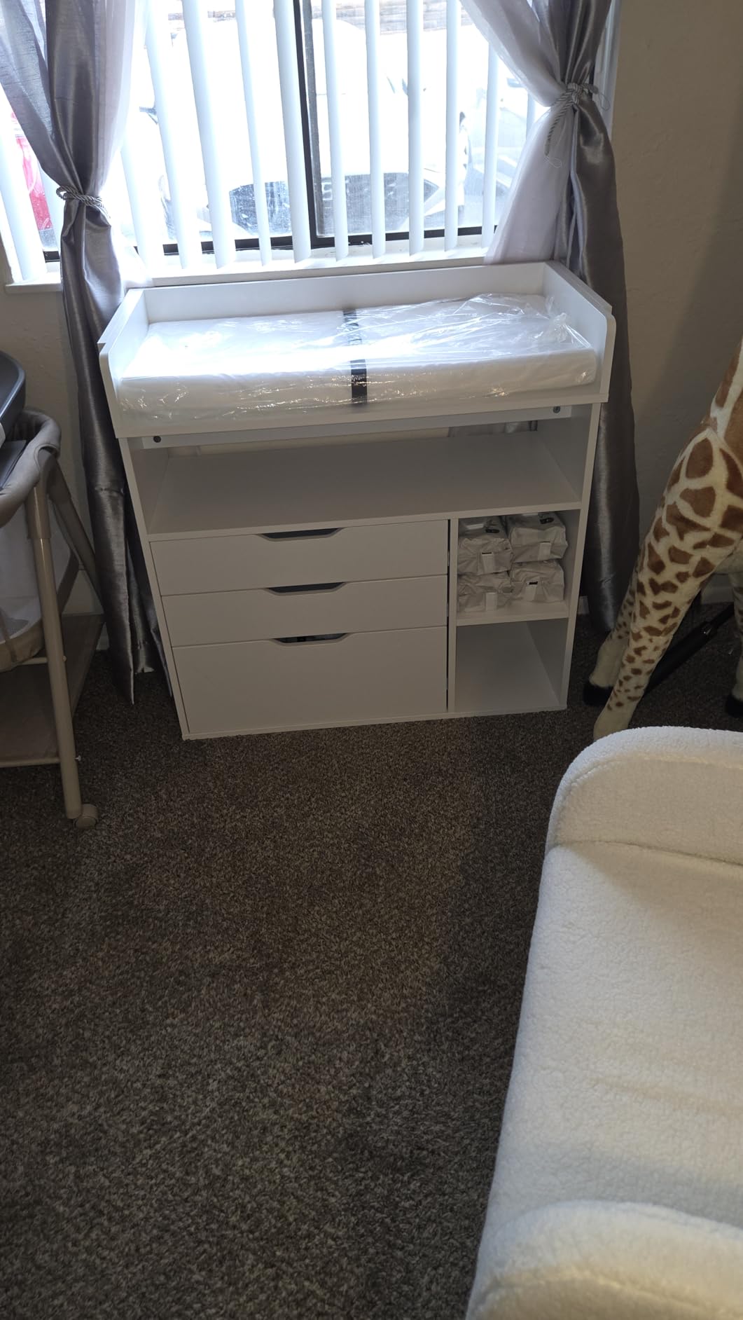Pipleo Baby Changing Table Dresser with 3 Drawers and 3 Storage Shelves, Can be Used as a Baby Dresser with Changing Table Top, a Baby Changing Station, a Wood Diaper Changing Station (White) customer photo 2