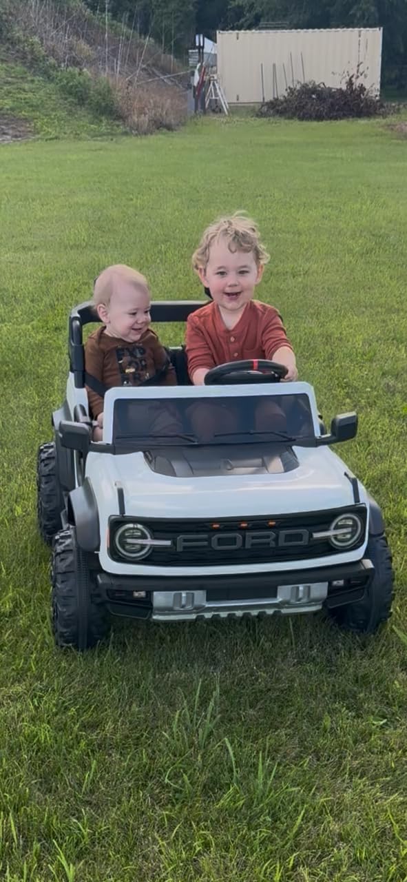 First Ride On Licensed Ford Bronco Raptor 24V 2 Seater Kids Ride on Toys, Battery Powered Electric Ride on Car, Remote Control Electric Car w/Led Lights, Music, High Low Speed (24V, White) customer photo 2