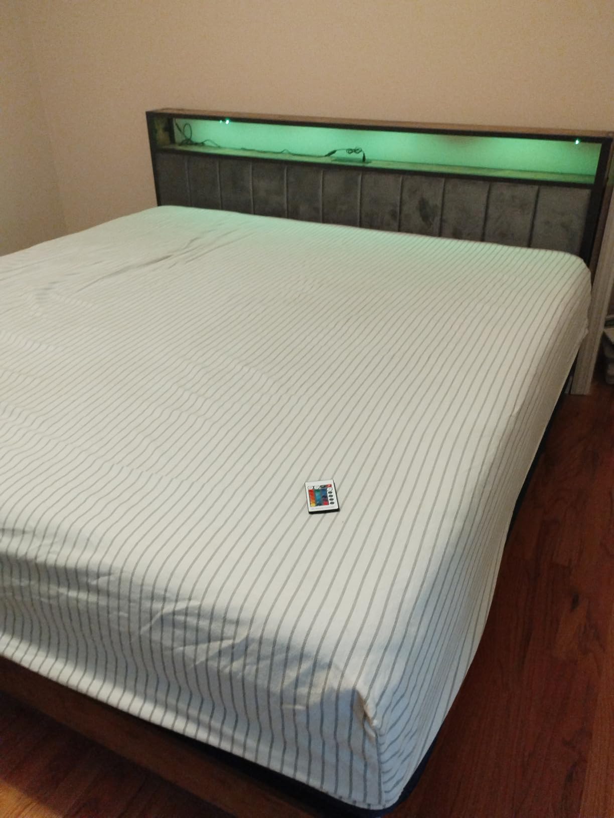 OLEVS King Bed Frame with Headboard, Metal Platform Bed King Size with 2-Tier Storage, LED Light & Charging Station Type C, No Box Spring Needed, Easy Assembly customer photo 2