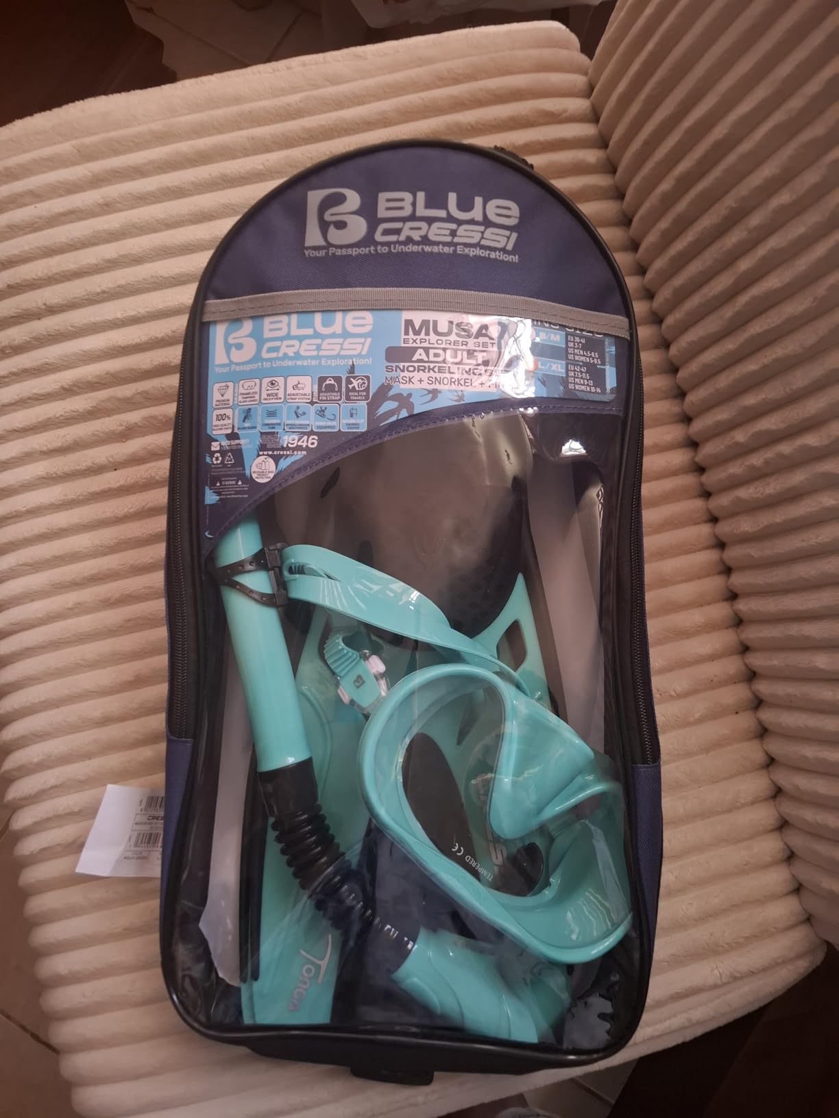 Cressi 3 Pc Travel Snorkel Set, Explorer Set, Mask & Tonga Fins, Dry Valve customer photo 1