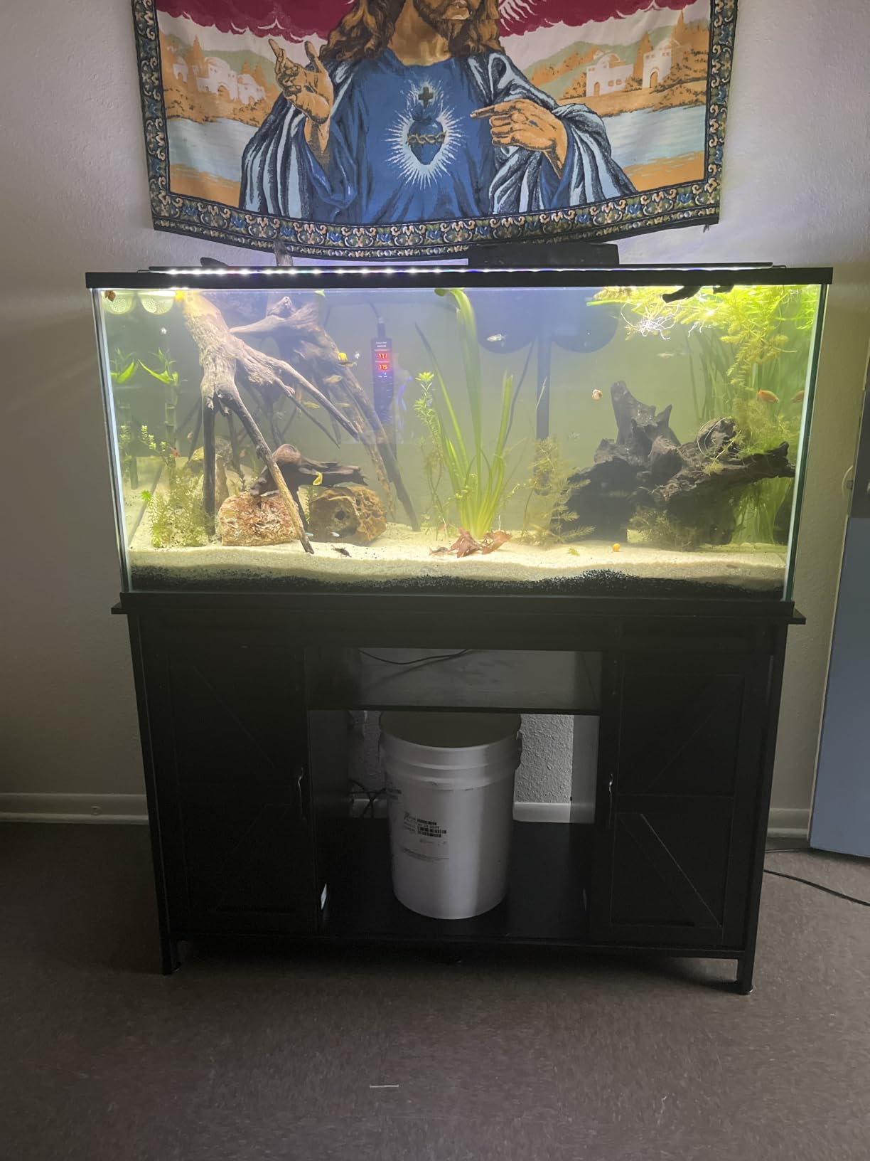 VOWNER Farmhouse 55-75 Gallon Fish Tank Stand with Power Outlet, Grey customer photo 2