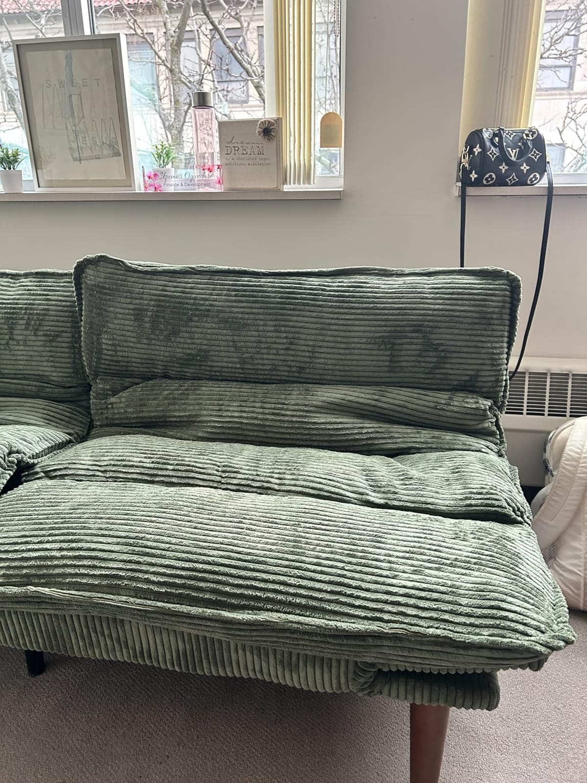 Amada Convertible Corduroy Futon Sofa Bed, 66 inch, Gray customer photo 2