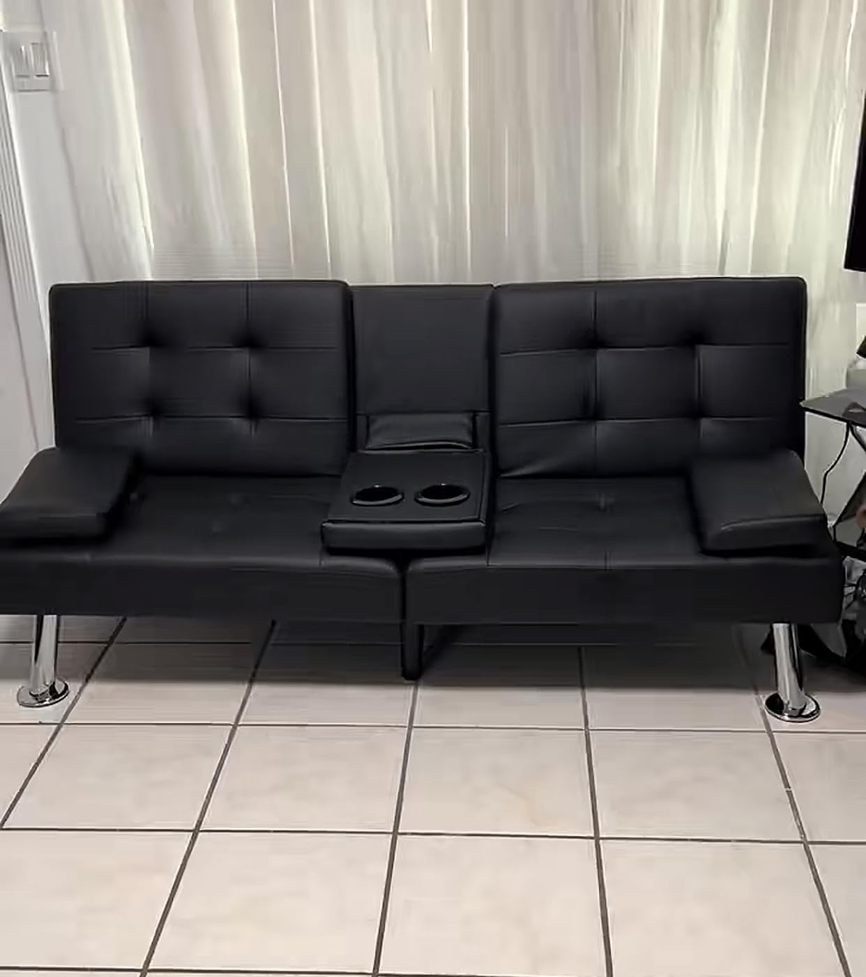 Homall Black Faux Leather Futon Sofa Bed, Loveseat with Adjustable Backrest customer photo 1
