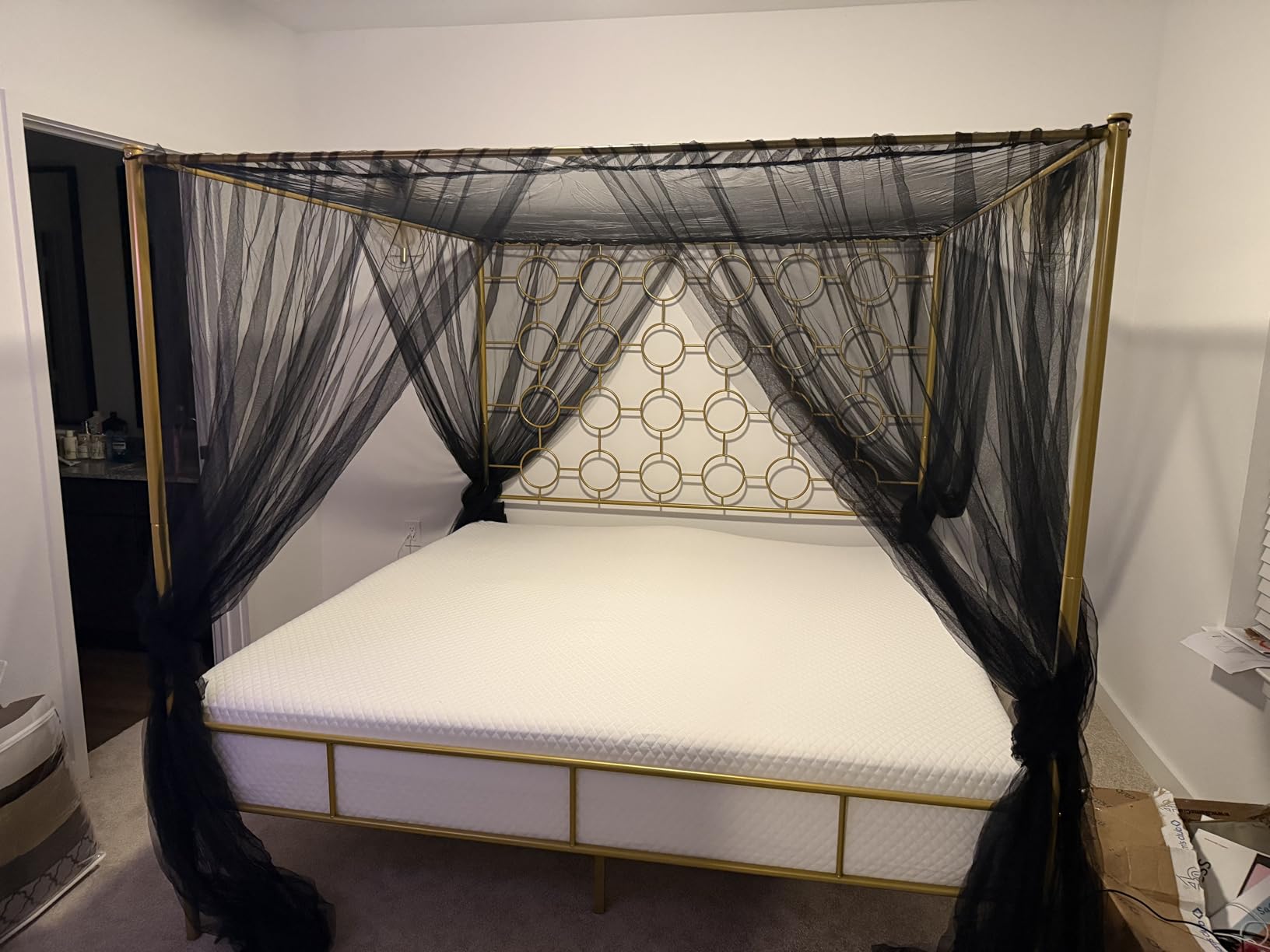 Gold Metal Canopy Bed Frame King/Mattress Foundation with Steel Slat Support/No Box Spring Needed/Easy Assembly (Gold, King) customer photo 1