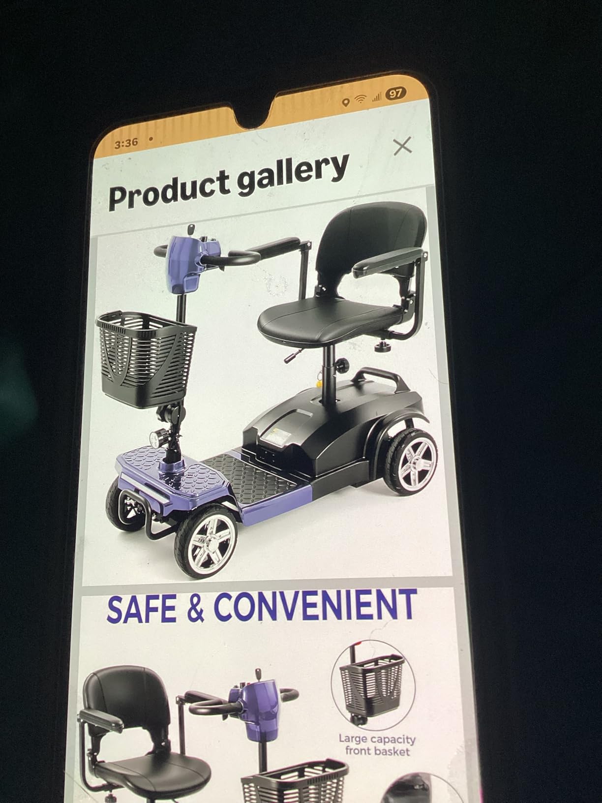 20 Miles 4 Wheels Mobility Scooter for Seniors/Adults Up to 300LBS,350W Electric Wheelchair Detachable Lithium Battery,Dual Baskets,Rotating Seat,with Taillight, USB Charging, Red 18AH customer photo 1