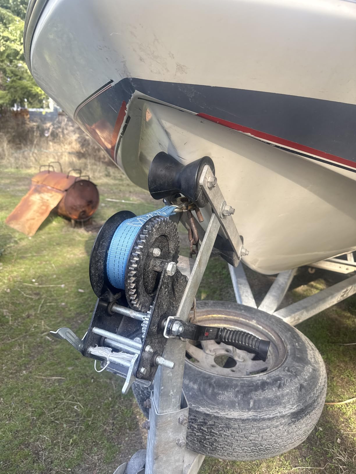 Kolvoii 3500 lb Boat Trailer Winch, 33 ft Strap, 2-Speed 4:1/8:1, Blue customer photo 1