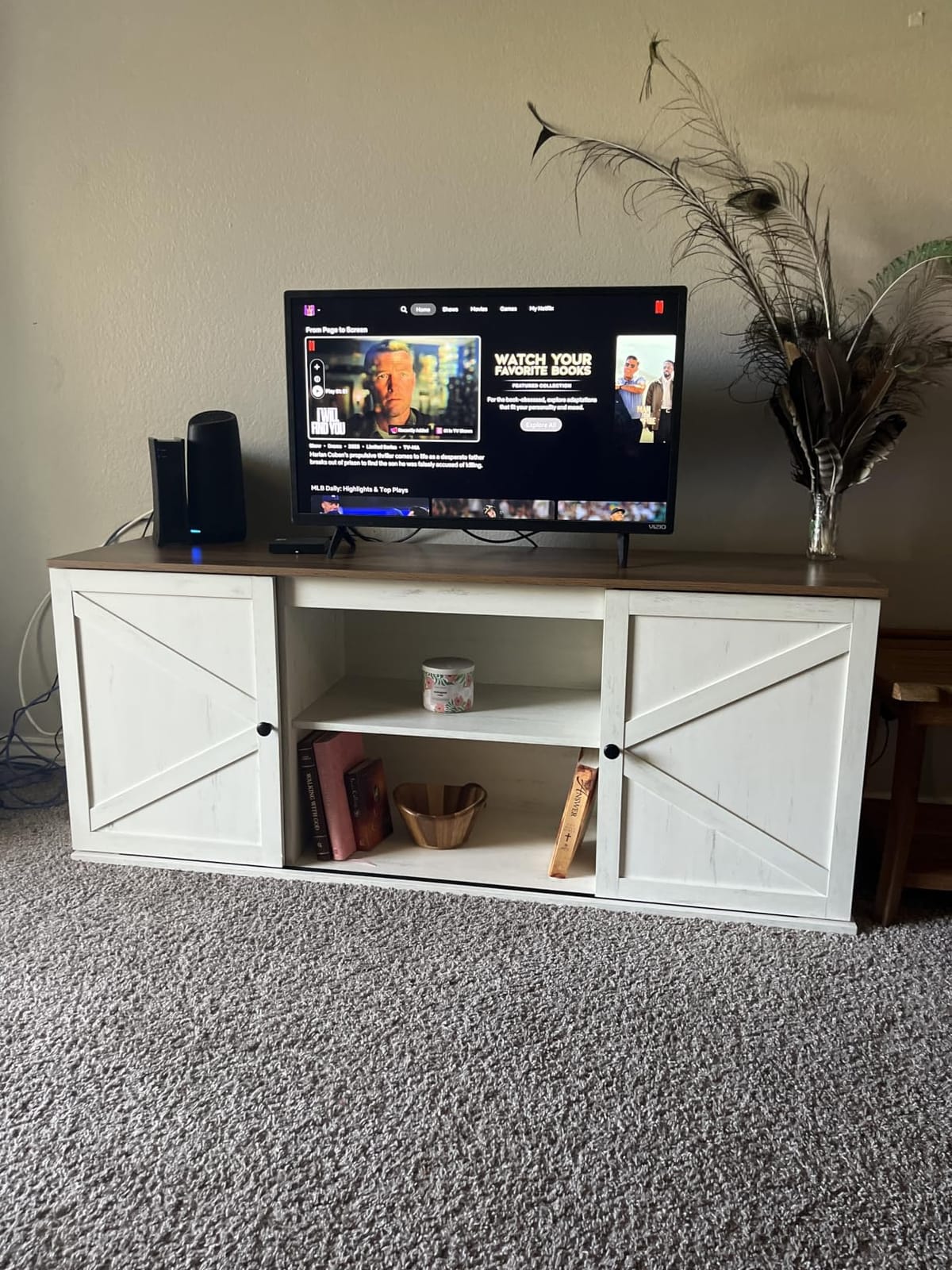 VASAGLE Farmhouse TV Stand for 65'' TV, Media Console, Sliding Barn Doors customer photo 1