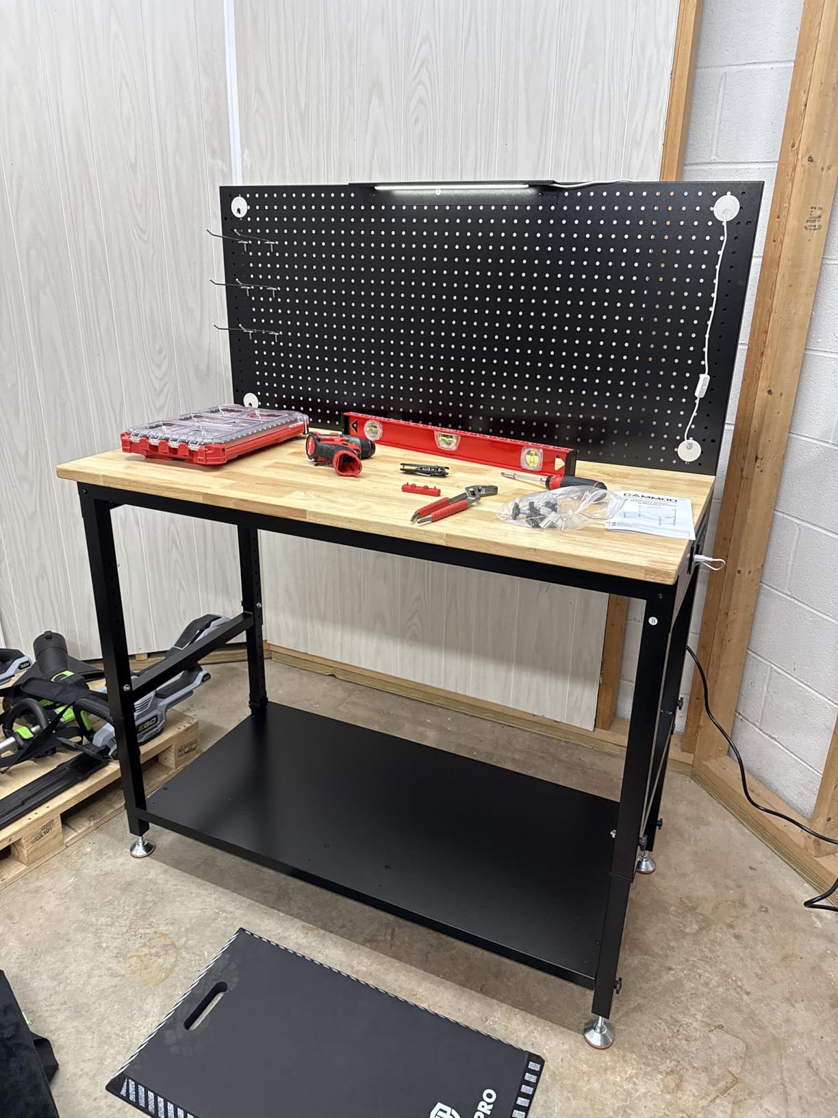CAMMOO 48x24 Inch Garage Work Bench with Storage, Pegboard & Power Strip customer photo 2