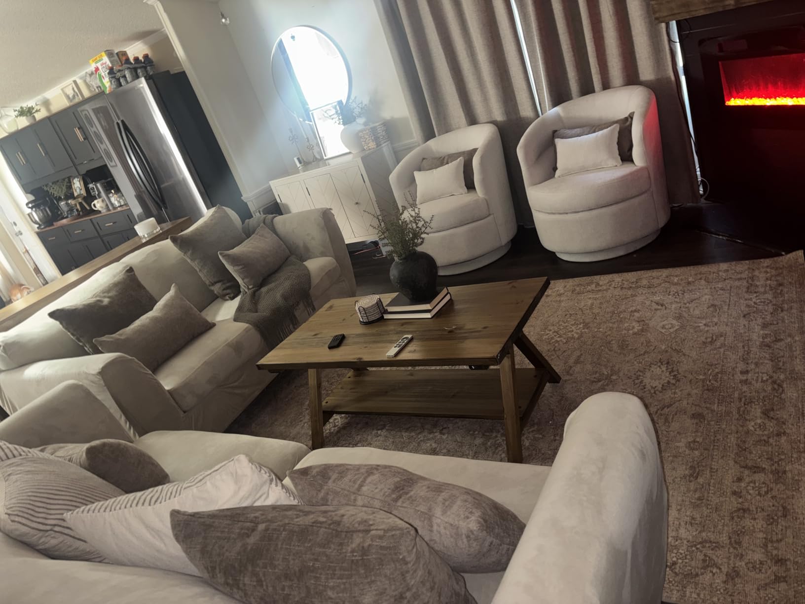 CANMOV Swivel Accent Chair, 360 Degree Round Swivel Barrel Chair with Pillow, Upholstered Comfy Barrel Armchair Single Club Sofa Chair for Living Room,Bedroom, Reading Room, Dark Grey customer photo 2