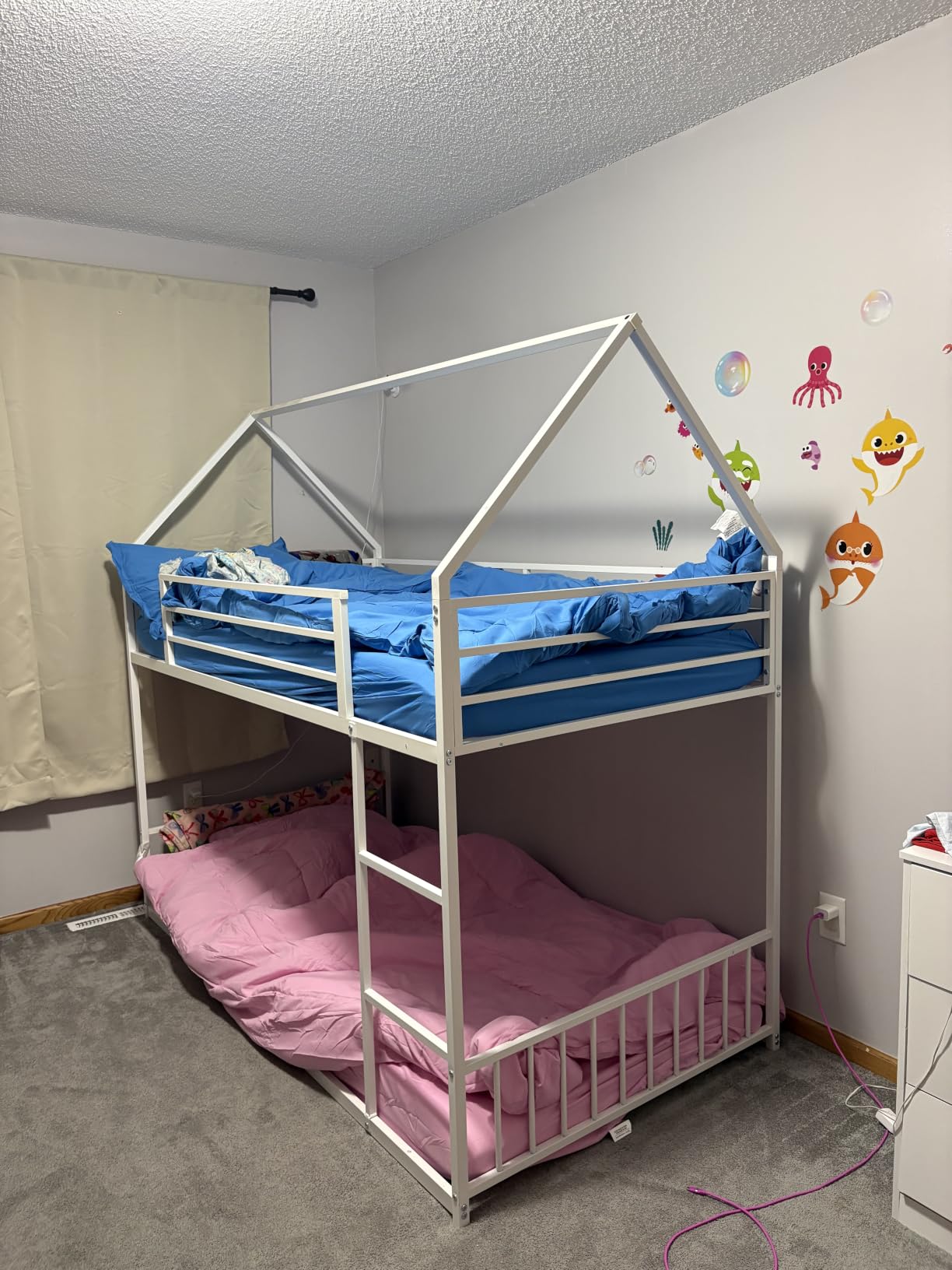 LIKIMIO Bunk Bed Twin Over Twin, House Bunk Bed Frame with Ladder, White customer photo 2