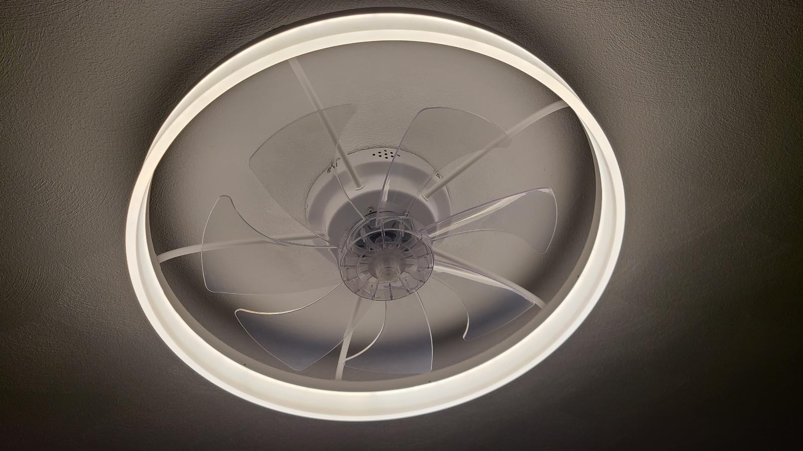 VOLISUN 13 inch Small Ceiling Fans with Lights and Remote, Low Profile Ceiling Fans with Light, 3000K-6500K Dimmable LED Ceiling Light Flush Mount, Bladeless Fandelier Ceiling Fan (Black) customer photo 1