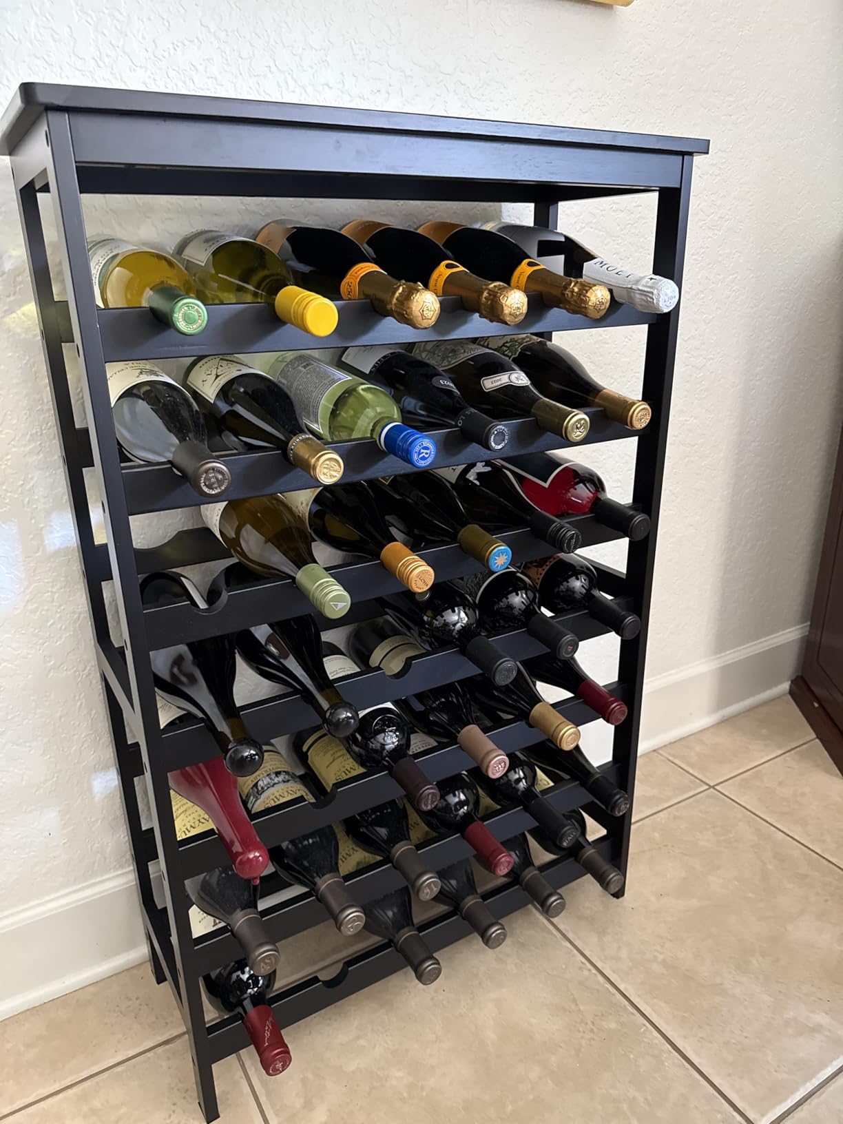 VASMIA 42 Bottles Bamboo Wine Rack,7-Tier Wine Rack Freestanding Floor with Table Top, Wine Storage Shelf for Kitchen Dining Room Bar,Rustic Brown and Black customer photo 2