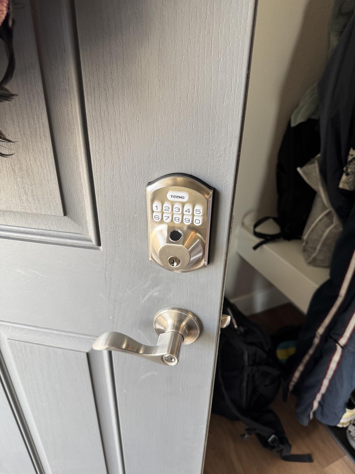 TEEHO TE012W WiFi Fingerprint Smart Door Lock for Front Door, Satin Nickle customer photo 1