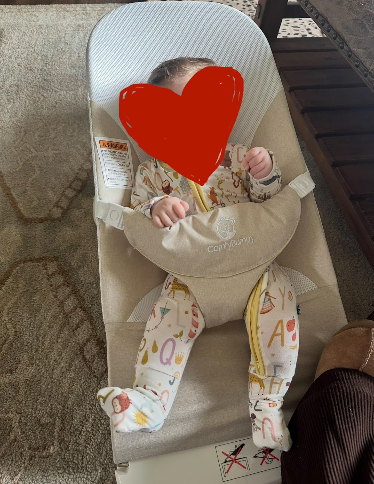 ComfyBumpy Baby Bouncer Seat, 100% Organic Cotton Fabric & Breathable Mesh, 3-Position Foldable Portable Infant Bouncer with Carry Case (8-20lbs Babies) Oatmeal customer photo 2