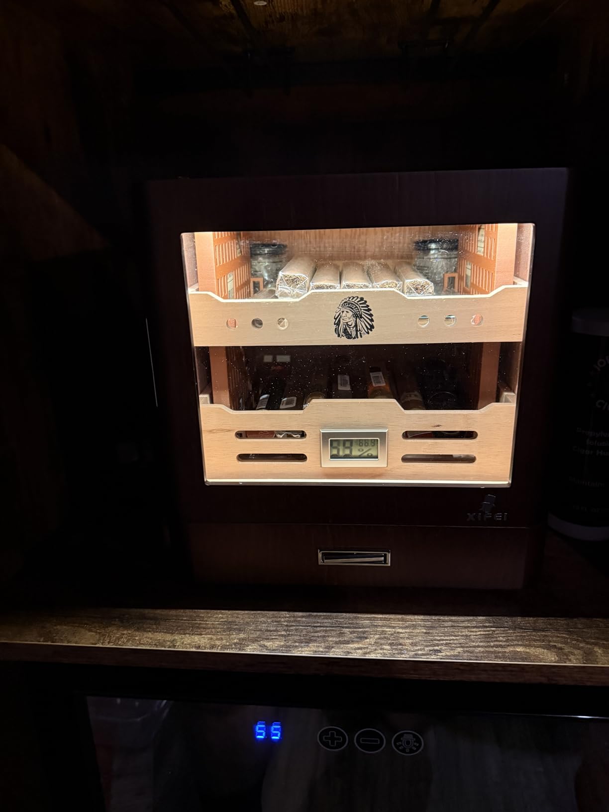 XIFEI Cigar Humidor Cabinet, Glass Top & Adjustable LED Lighting, Digital Hygrometer, 2 Humidifiers, Cigar Tube, Desktop Cedar Wood Humidor with Accessory Drawer for 80-100 Cigars, Ideal Men's Gift customer photo 2
