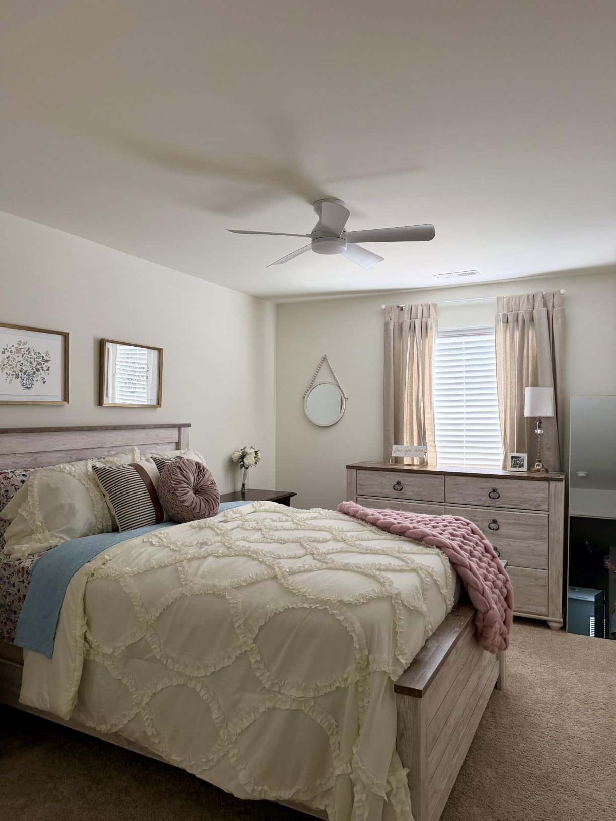 Depuley Modern Ceiling Fan with Light: 42-Inch Black Small Fans for Bedroom Indoor Outdoor - Dimmable Low Profile Ceiling Fans with Remote Control Flush Mount 5 Reversible Black Blades 6 Speeds Timer customer photo 1