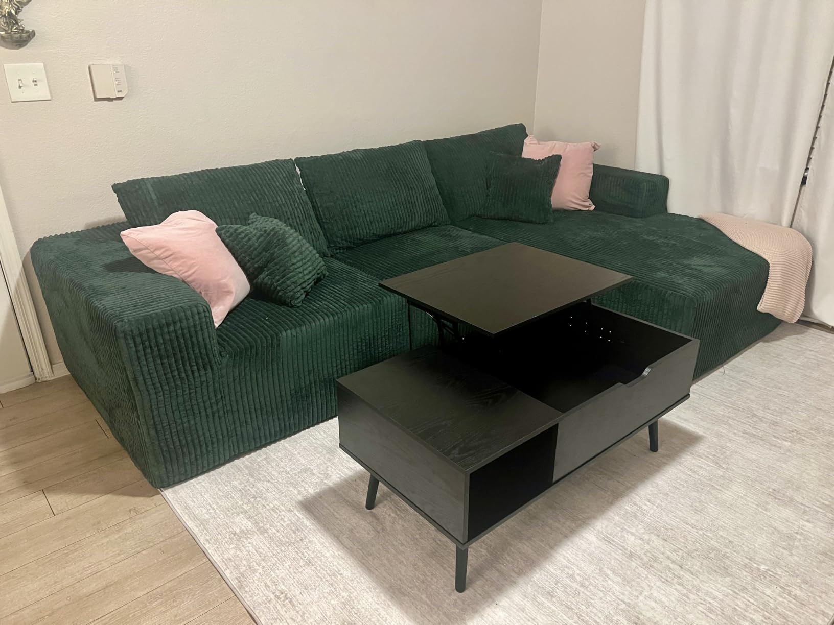 OLIXIS Wooden Coffee Table, Lift Top Coffee Table with Large Hidden Compartment and Ample Storage Shelf, Lift Tabletop Dining Table for Living Room, Home Small Space, Rustic customer photo 1