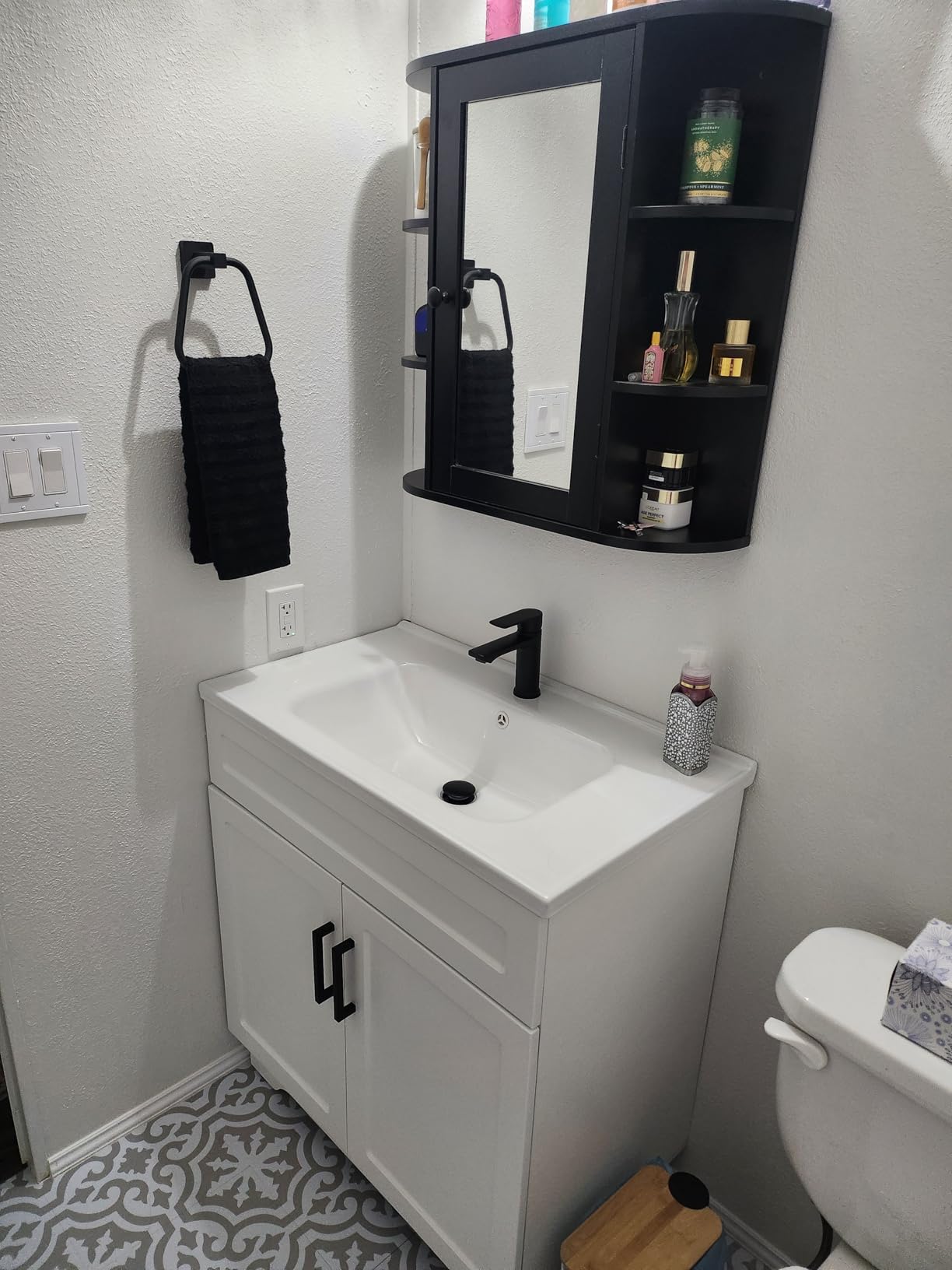 Smhxo Floating Bathroom Vanity with Sink, 40 Inch Wall Mounted Bathroom Vanity with 2 Drawers and Wave-Carved Design Door, Modern Wooden Cabinet with Ceramic Sink and Storage, Grey customer photo 2