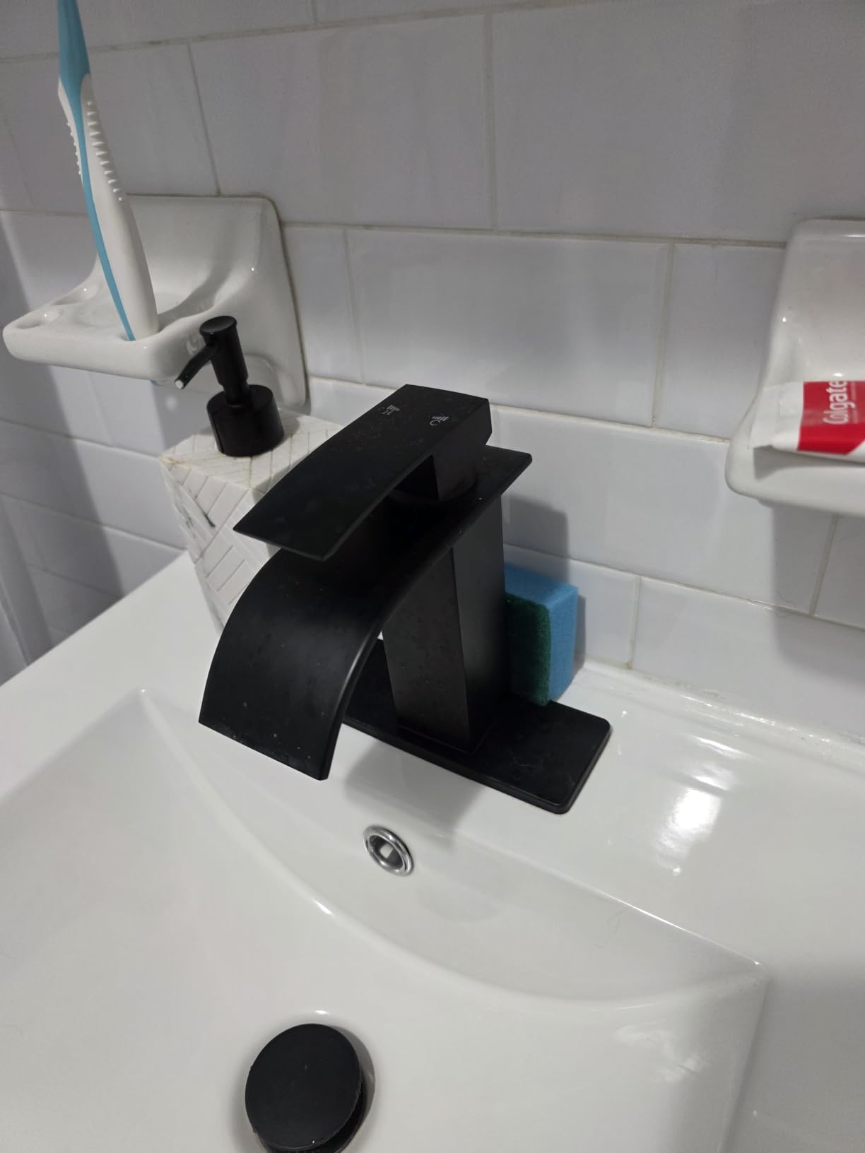 Nickel Tall Waterfall Bathroom Faucet for Vessel Sink with Drain customer photo 1