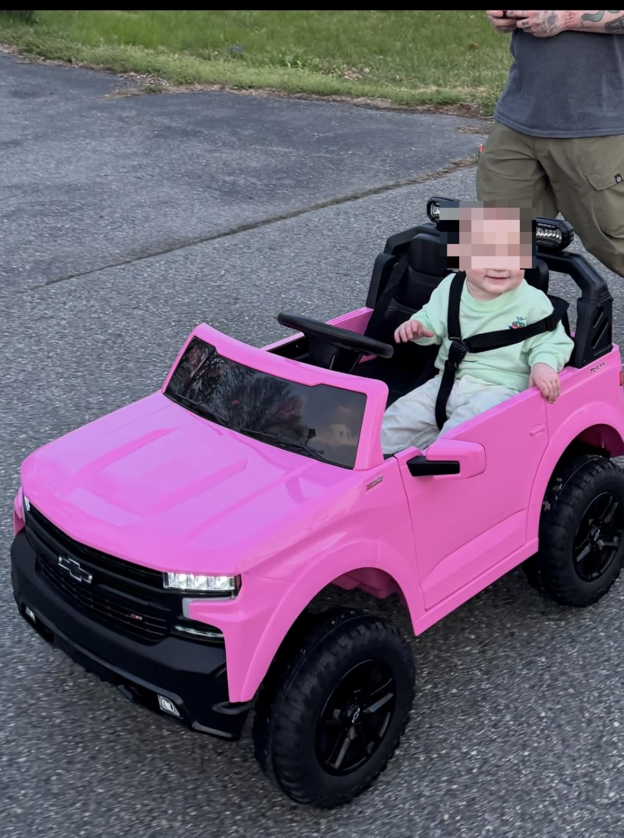 First Ride On 24V 2 Seater Ride on Toys Licensed Chevrolet Silverado, Electric Vehicle with Remote Control and Seat Belts, Electric Ride on Truck with Trunk, Bluetooth and LED Lights (Black) customer photo 1