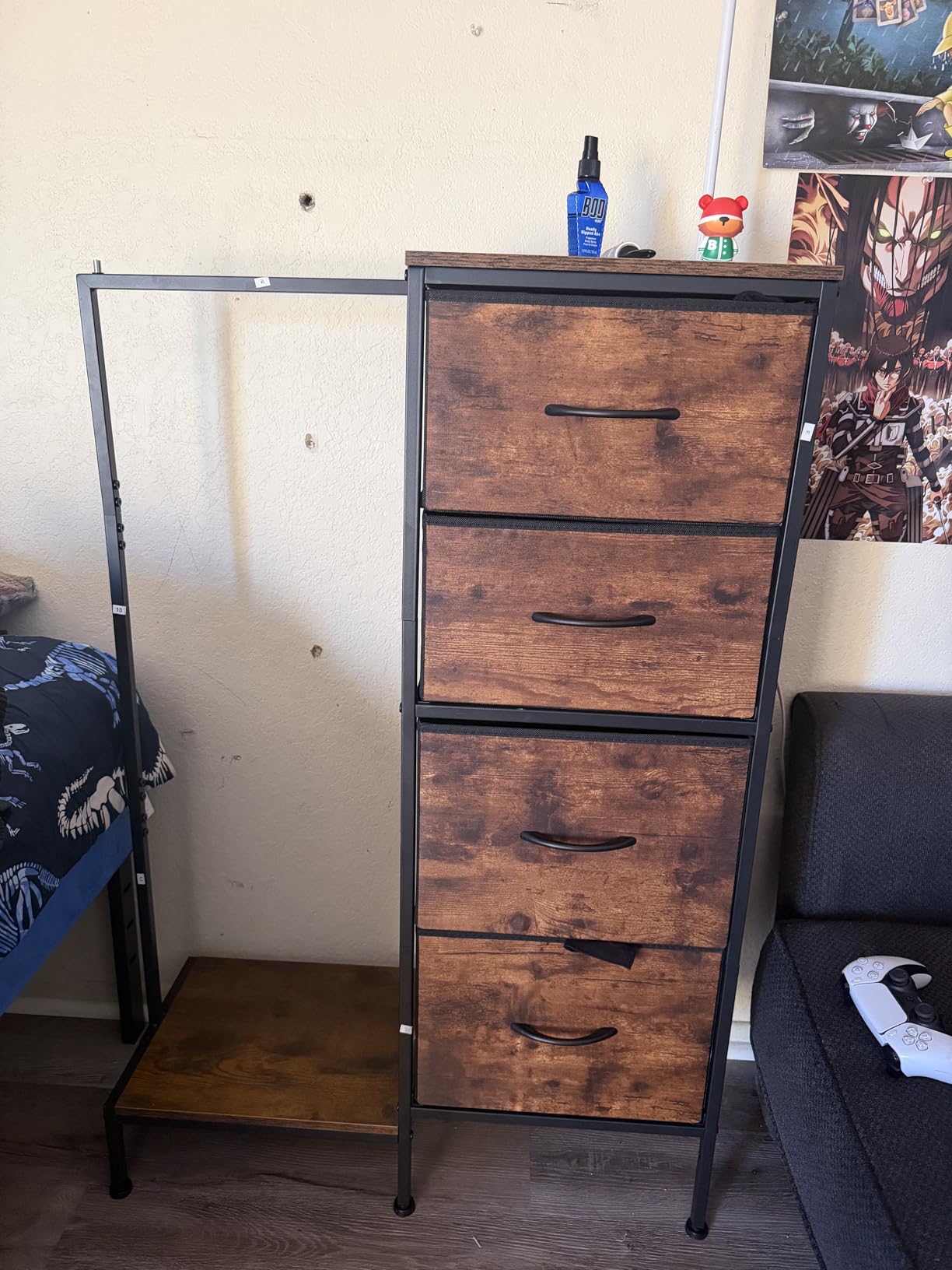 HIGDBFE Dresser with Hanging Rack, 4 Drawers Small Closet for Bedroom, Reversible Fabric Kids Chest of Drawers with Clothes Rack, Tall Storage Tower, Sturdy Frame, Pink, 44''H customer photo 2