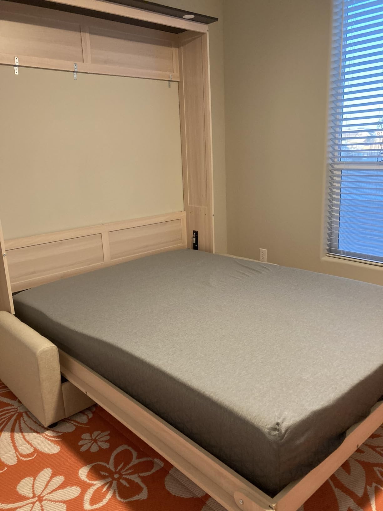 Modern Queen Size Murphy Bed Wall Bed with Spacious 2 Seat Sofa and Light, Traditional Solid Wood Murphy Cabinet Bedframe, Can be Folded, Space-Saving Design customer photo 1