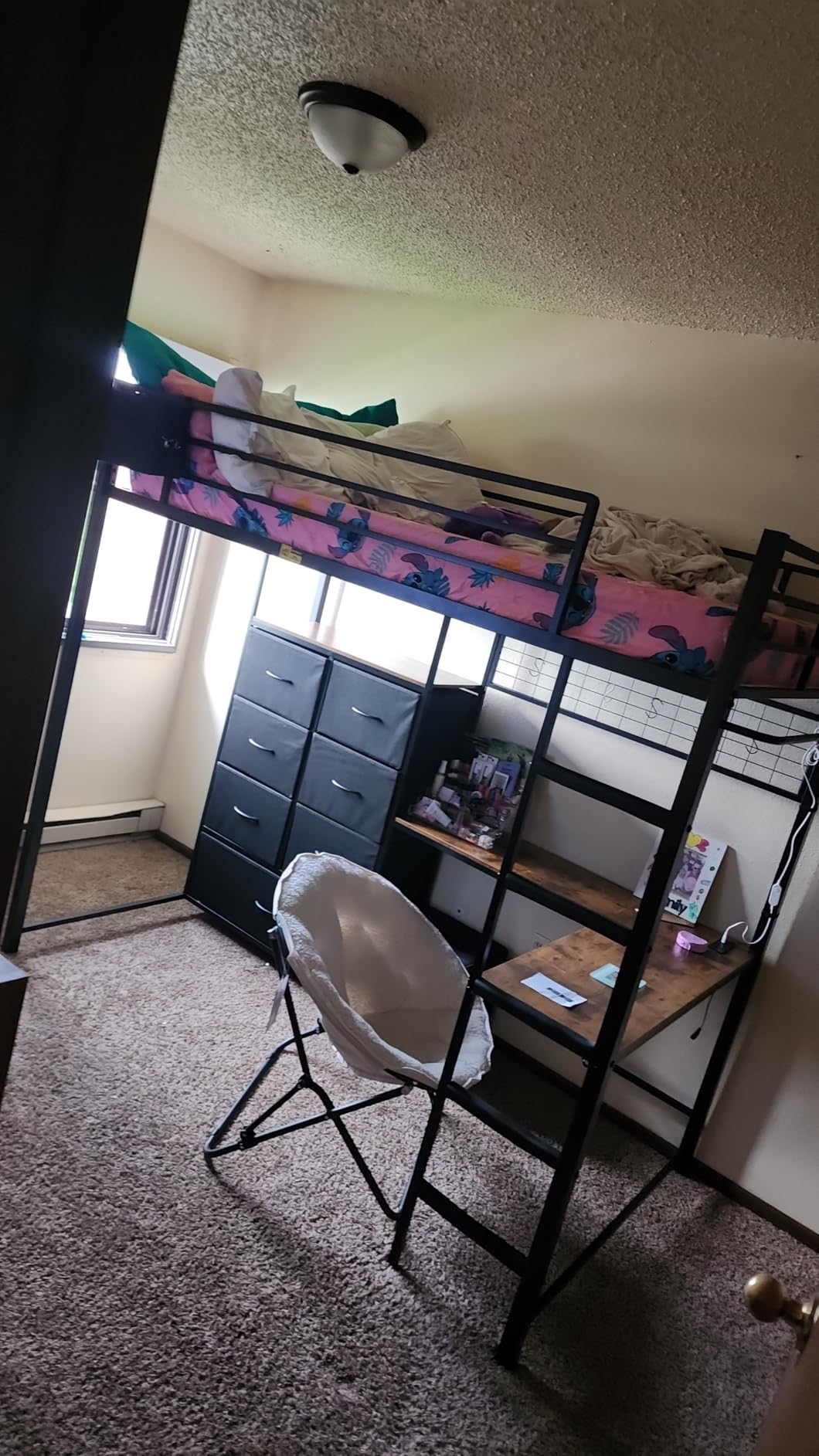 DICTAC Full Loft Bed with L-Shaped Desk and 7 Storage Drawers, Metal Full Size Loft Bed for Teen with LED Lights and Charging Station,13.11