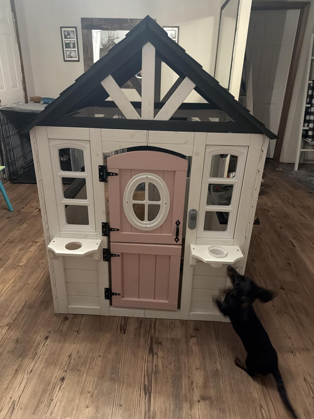 Kids Playhouse Outdoor,Cedar Wooden Play House for Kids Ages 3-6,with Dutch Door, Play Kitchen, Interactive Doorbell, Sink, Flowerpot, Birdcage customer photo 2