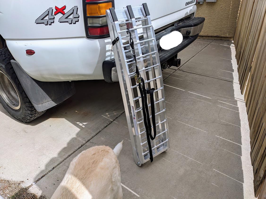 7.5FT Aluminum Loading Ramps, 1800 lbs Max Capacity, Folding Ramps for Pickup Truck & Trailer with Load Straps, for Loading Motorcycles, ATVs, Lawn Mowers, and Small Vehicles, 90