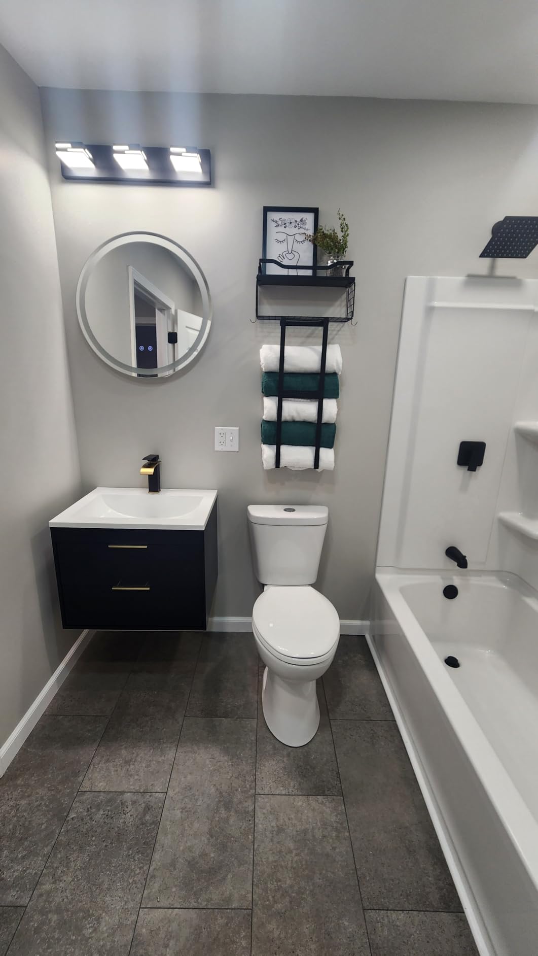 24 Inch Bathroom Vanity with Sink, Modern Floating Vanity with Resin Sink, 2 Large Storage Darwers, Wood Grain Texture Wall Mounted Bathroom Vanities, Gold Handles customer photo 1