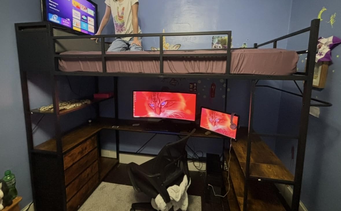 CSZZD Loft Bed Twin Size with Storage Upholstered Headboard & U-Shaped Desk customer photo 2