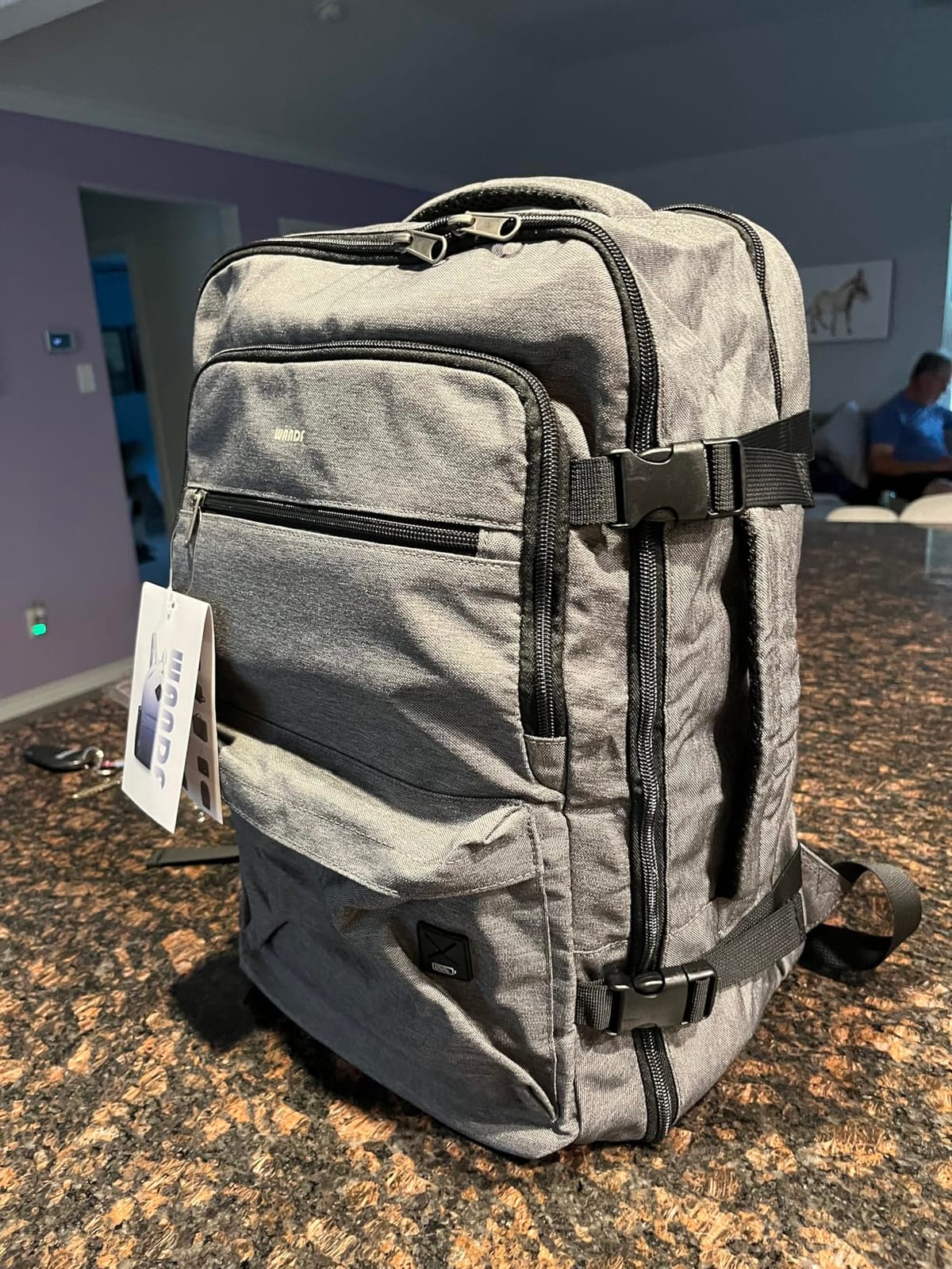 WANDF Personal Item Travel Bag 17x10x9, Carry On Laptop Backpack (Black) | Airline Underseat Approved, Fits 15.6
