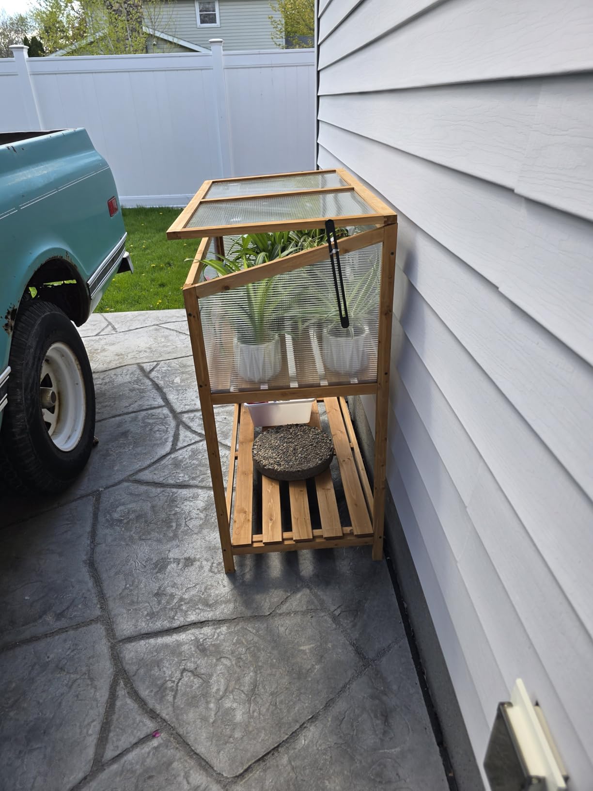 Giantex Wood Cold Frame Greenhouse, Raised Flower Planter Protection with Transparent Openable Roof & Slatted Shelf, Indoor Outdoor Hot House for Garden Balcony, 36”x20”x42” customer photo 1