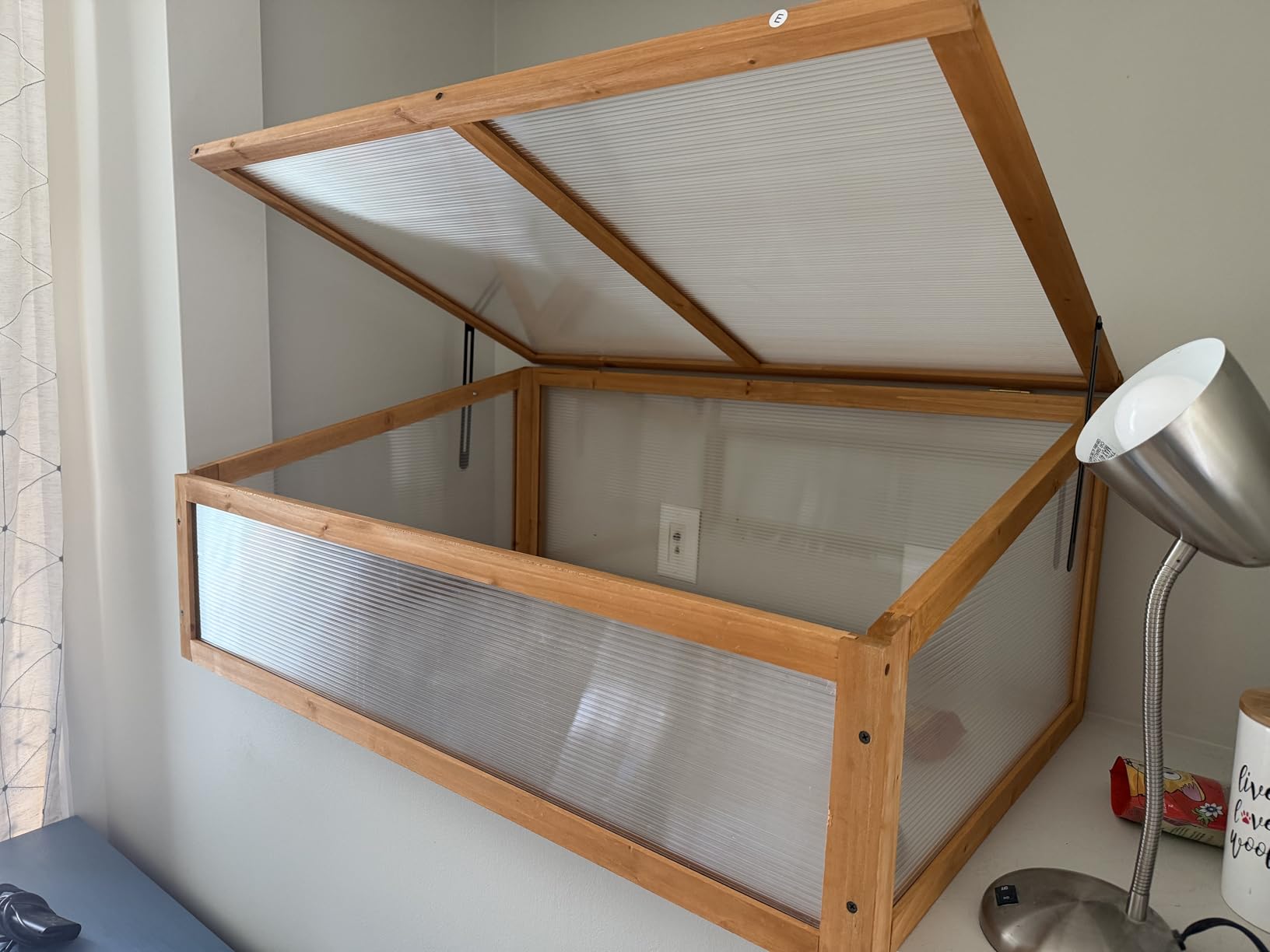 Giantex Wood Cold Frame Greenhouse, Raised Flower Planter Protection with Transparent Openable Roof & Slatted Shelf, Indoor Outdoor Hot House for Garden Balcony, 36”x20”x42” customer photo 2