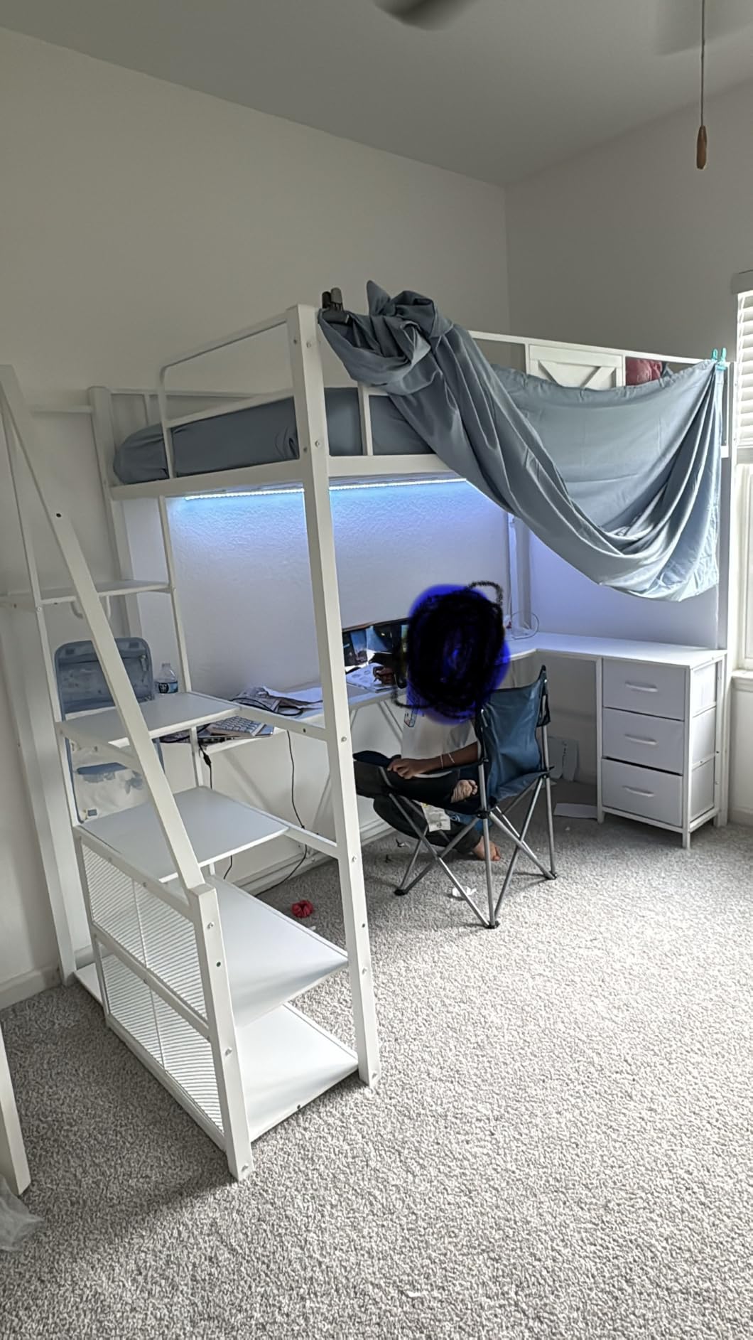 Itaar Full Size Loft Bed with Desk and Storage Stairs, Metal Loft Bed with 6 Storage Drawers, Hall Tree, LED Lights and Power Outlet, for Kids, Teens, Adults, (Rustic Brown, Full) customer photo 2