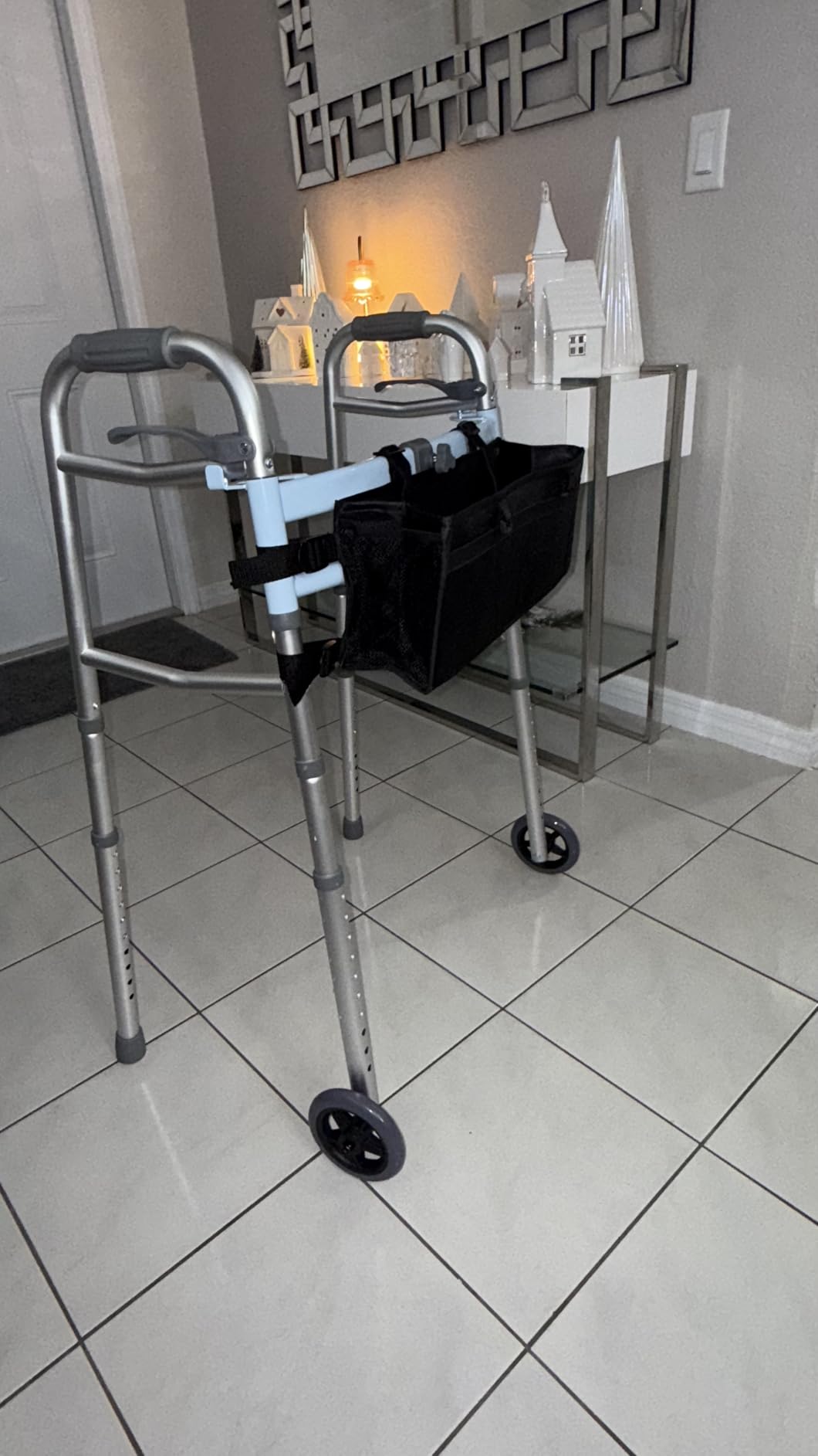 Folding Narrow Upright Walkers for Seniors - with Removable Armrests, Adjustable Width Lightweight Narrow Walker for Elderly and Bariatric, 450lb Heavy Duty Platform Walker for Small Spaces customer photo 1
