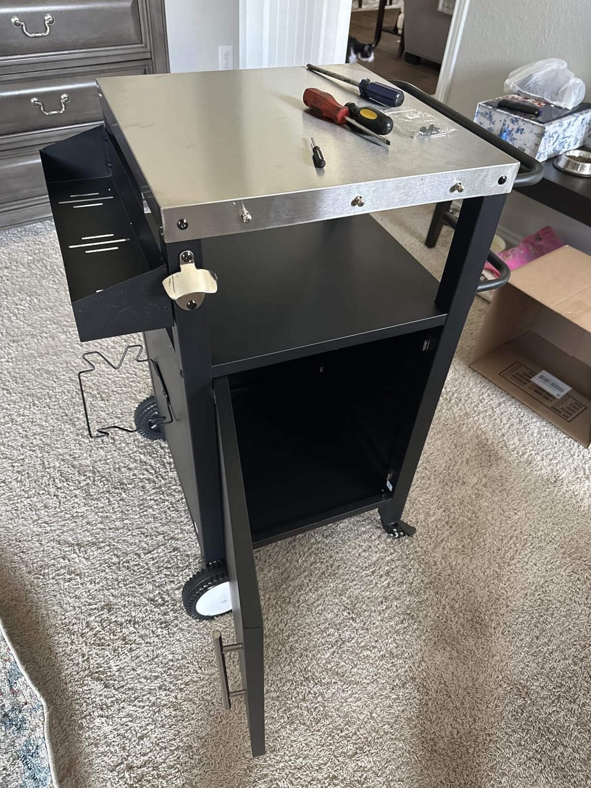 Outdoor Grill Table with Sink, Metal Worktable Kitchen Cabinet Island | Outdoor Grill Cart with 304 Stainless Steel Sink, Foldable Top, Storage Cabinet, Rolling Bar Cart for Garden, Backyard & Lawn customer photo 2