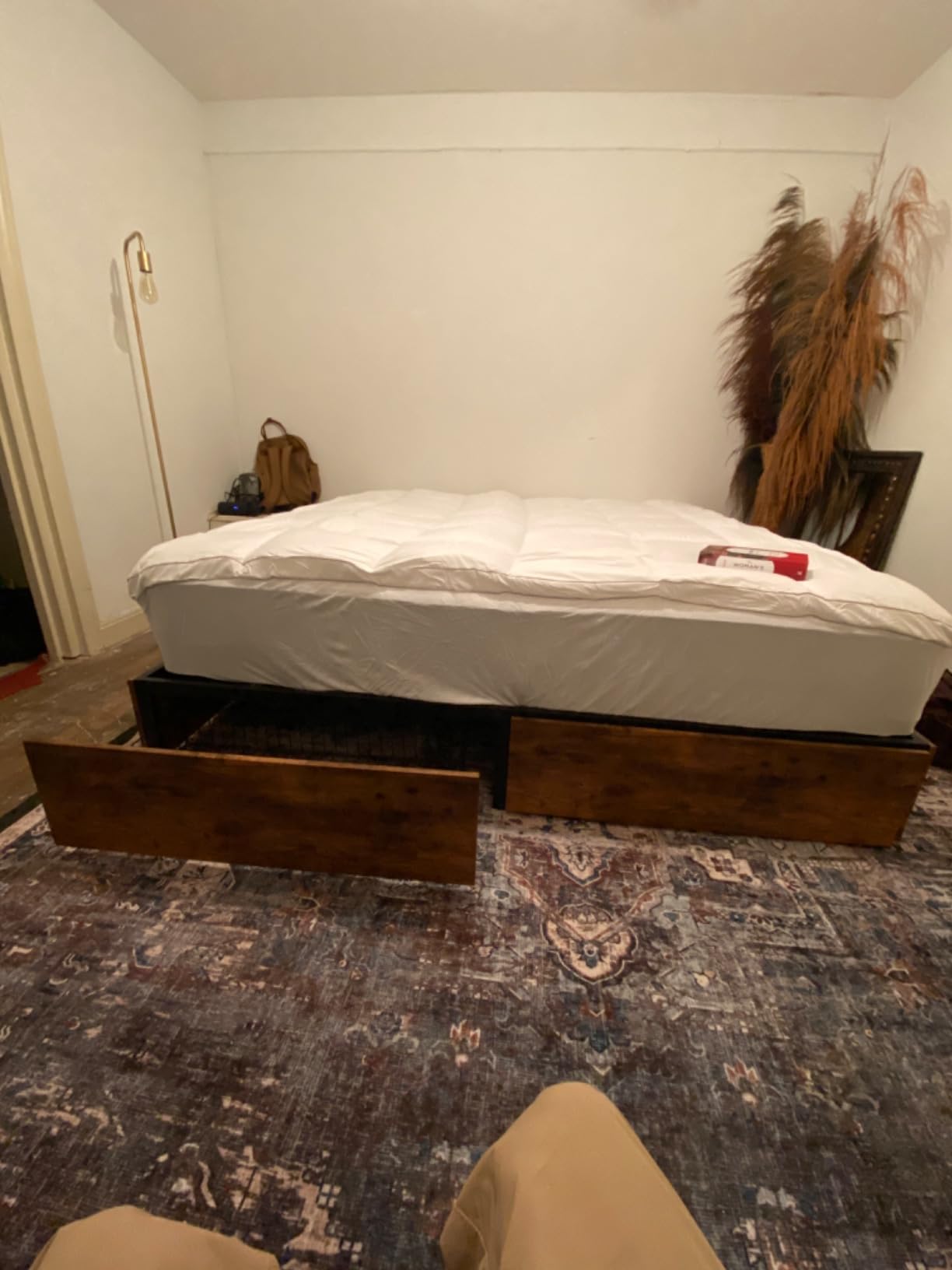 LIKIMIO Queen Bed Frame with 4 Storage Drawers, Dark Walnut customer photo 2