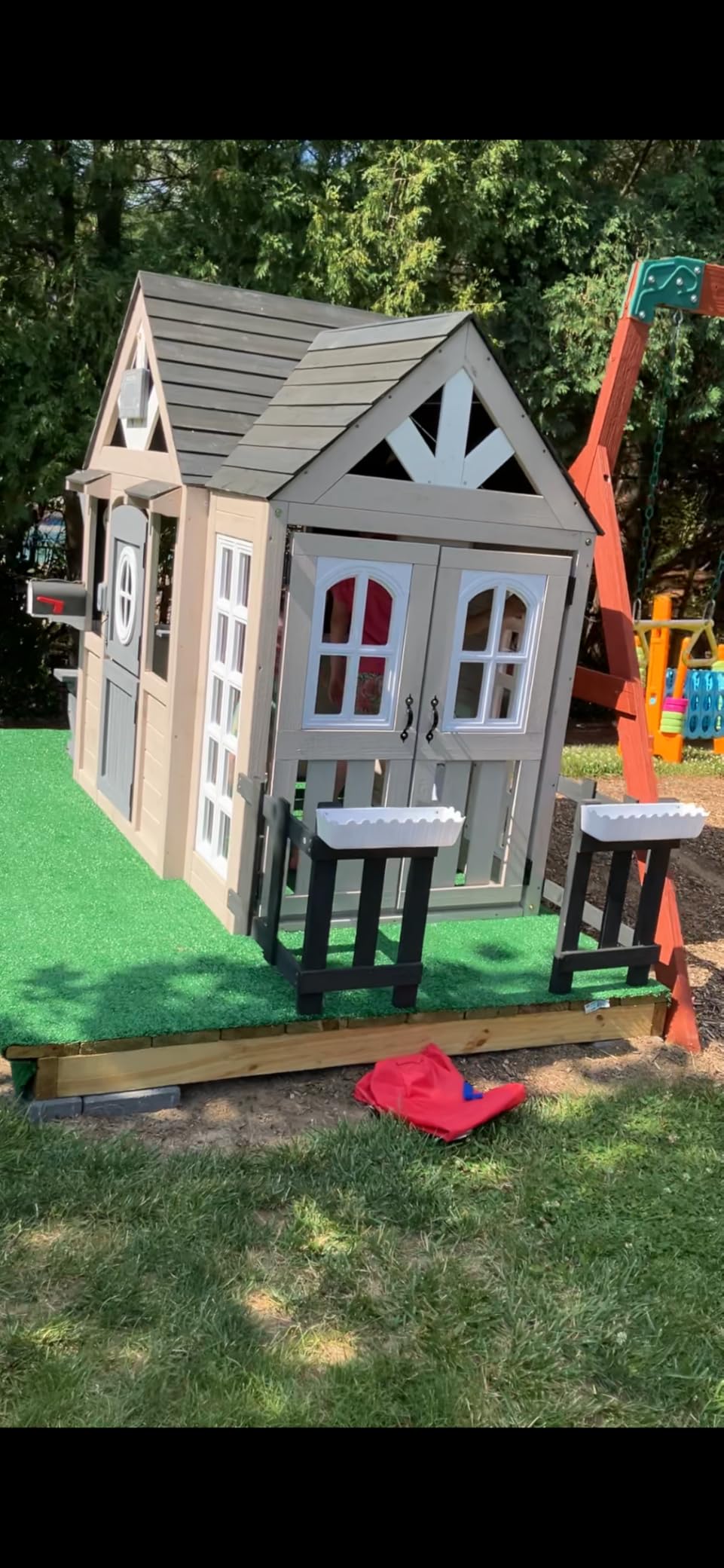 Albott Outdoor Wooden Playhouse for Kids, Backyard Cottage with Fence customer photo 2