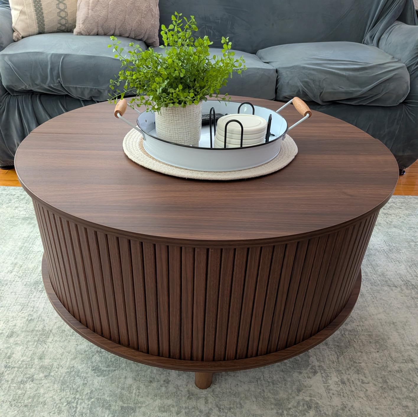 VASAGLE Round Coffee Table, Lift Top Coffee Table with Tambour Sliding Door customer photo 1