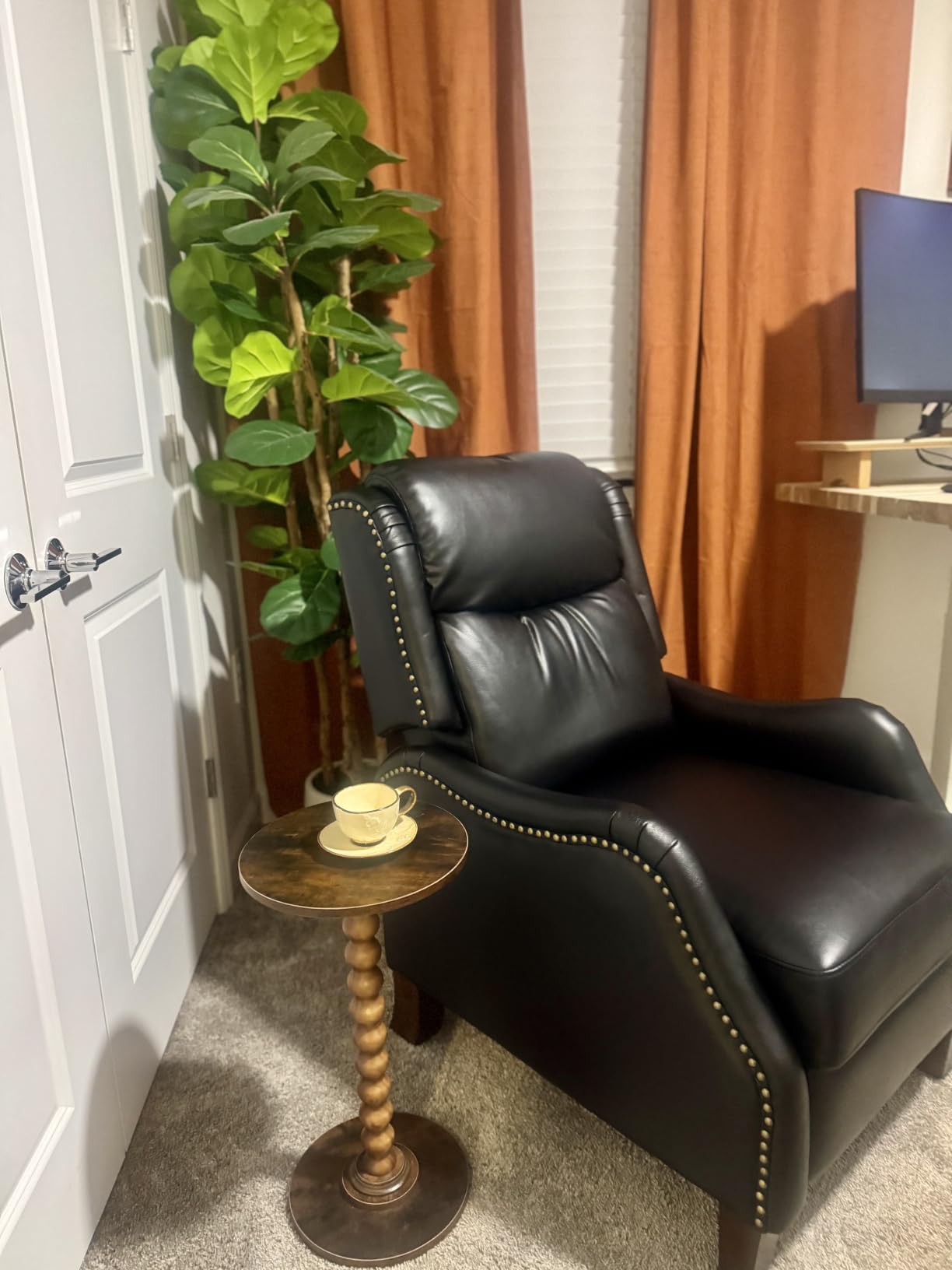 KISLOT Zero Wall Power Recliner Chair,Wall Hugger Faux Leather Recliner Sofa with Comfortable Backrest,High Wood Leg USB & Type C Dual Charge Ports for Living Room, Small Spaces,Blue customer photo 1