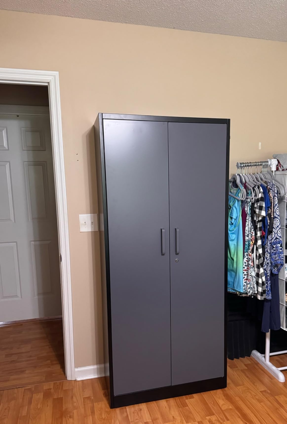 Wide & Deep Metal Storage Cabinet with Wheels,Tall Rolling Garage Storage Cabinet with Lock,Black Metal Cabinets with Shelves and Pegboards,Tool Locker for Garage,Home,Office,43''Wx 20''Dx71