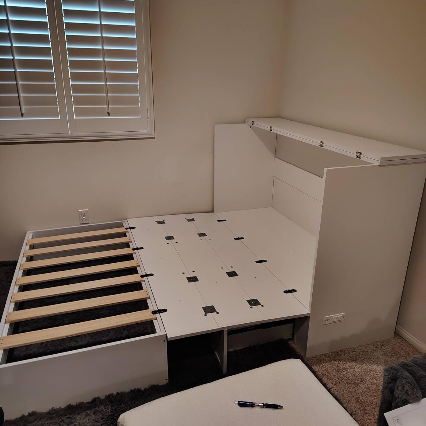 LIVAUVEAD Murphy Bed Full, Murphy Bed Cabinet with Headboard, White customer photo 2
