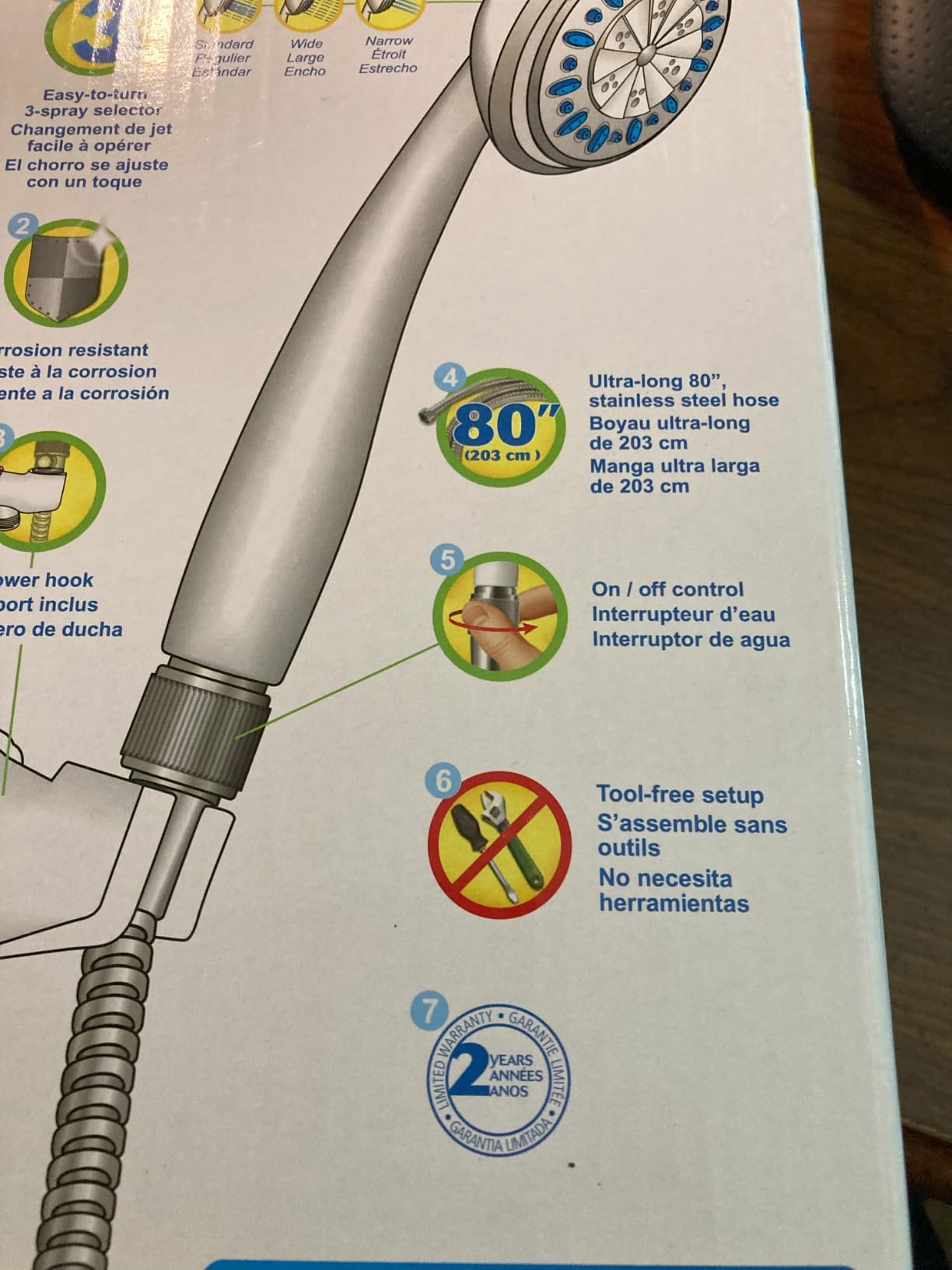 AquaSense 3-Setting Handheld Shower Head with Hose, Gray customer photo 2