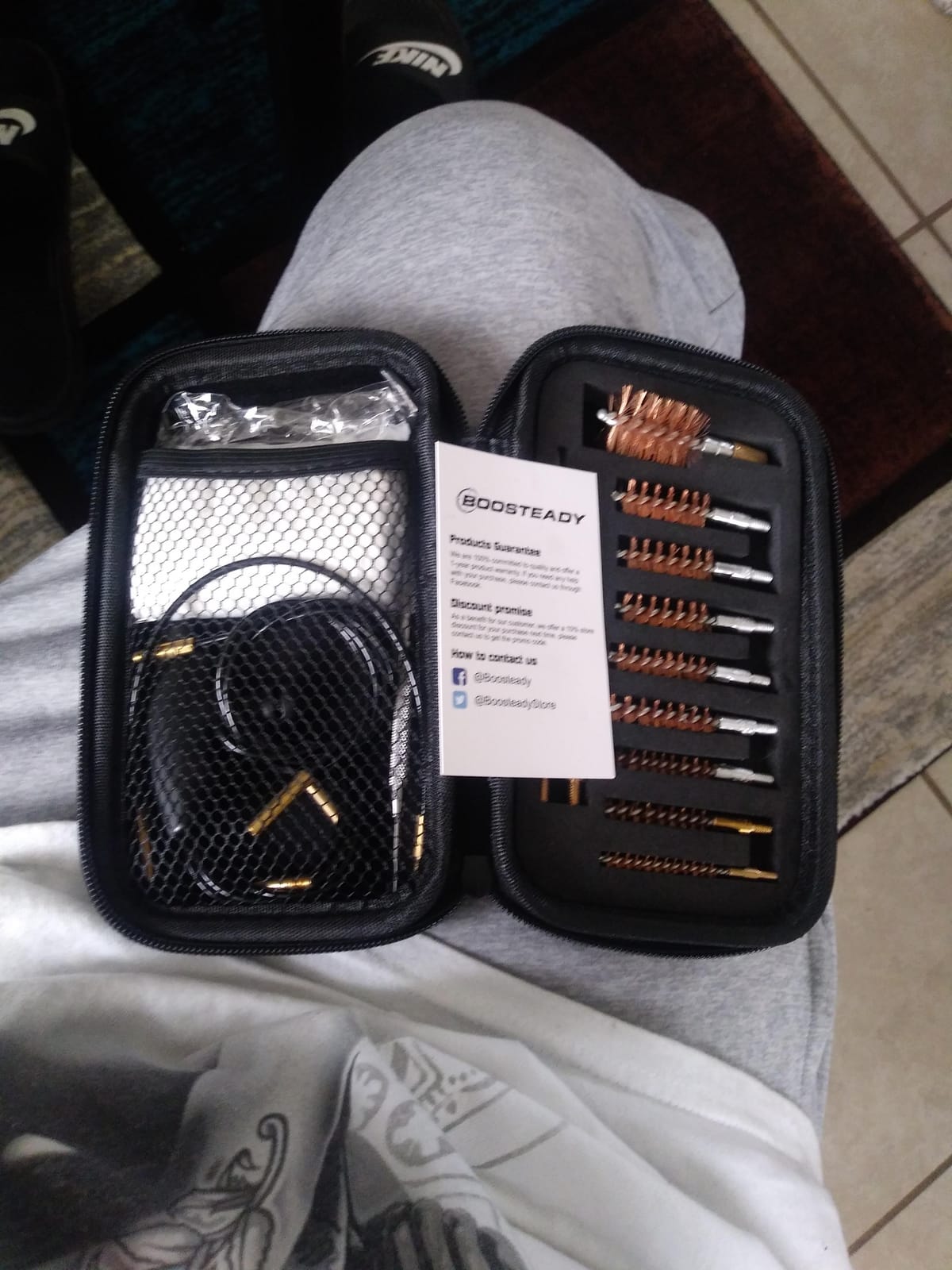 BOOSTEADY Gun Cleaning Kit .17 .22/.223/5.56MM .243 .280 .30 .357/9MM .40 .45 12GA Multi-Caliber Phosphor Bristle Bore Brushes with Flexible Threaded Bore Cleaning Coated Cables in Zippered Case customer photo 2